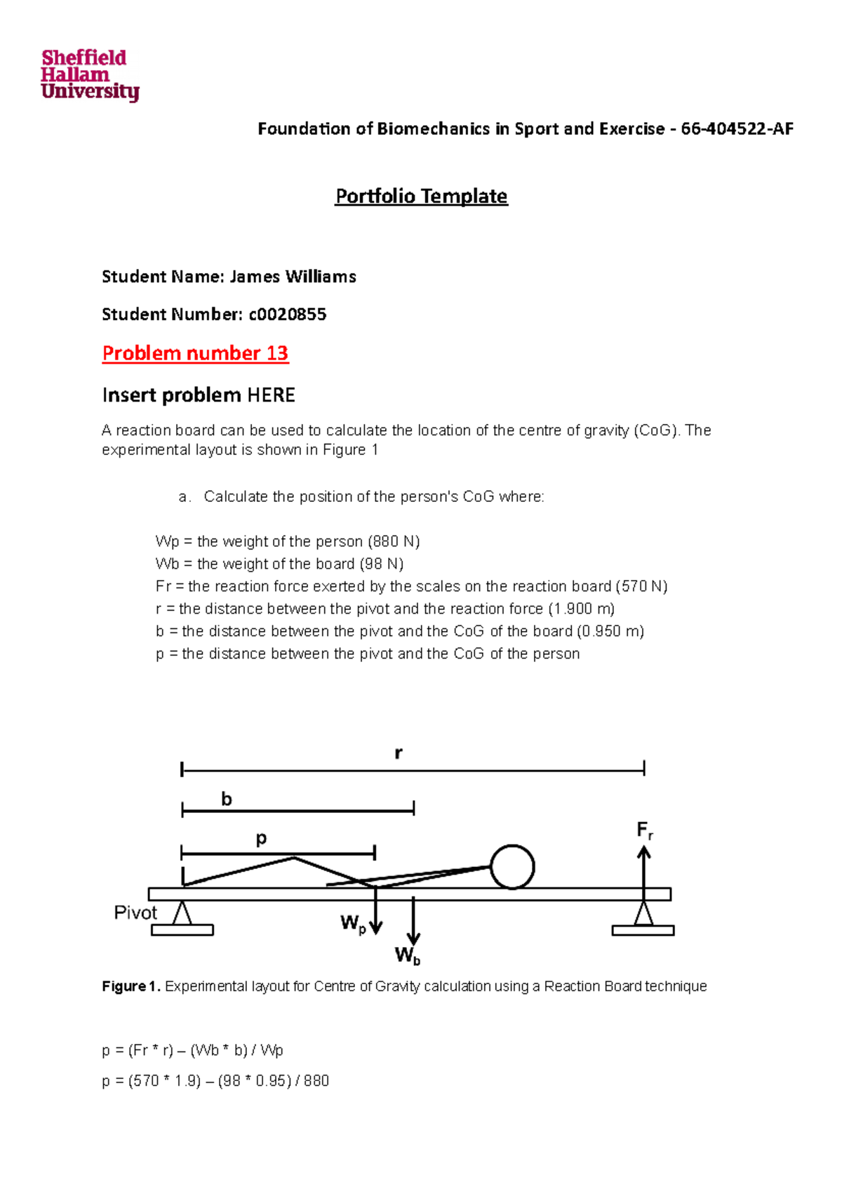 Biomechanics Portfolio Problem 13 - Portfolio Template Student Name ...