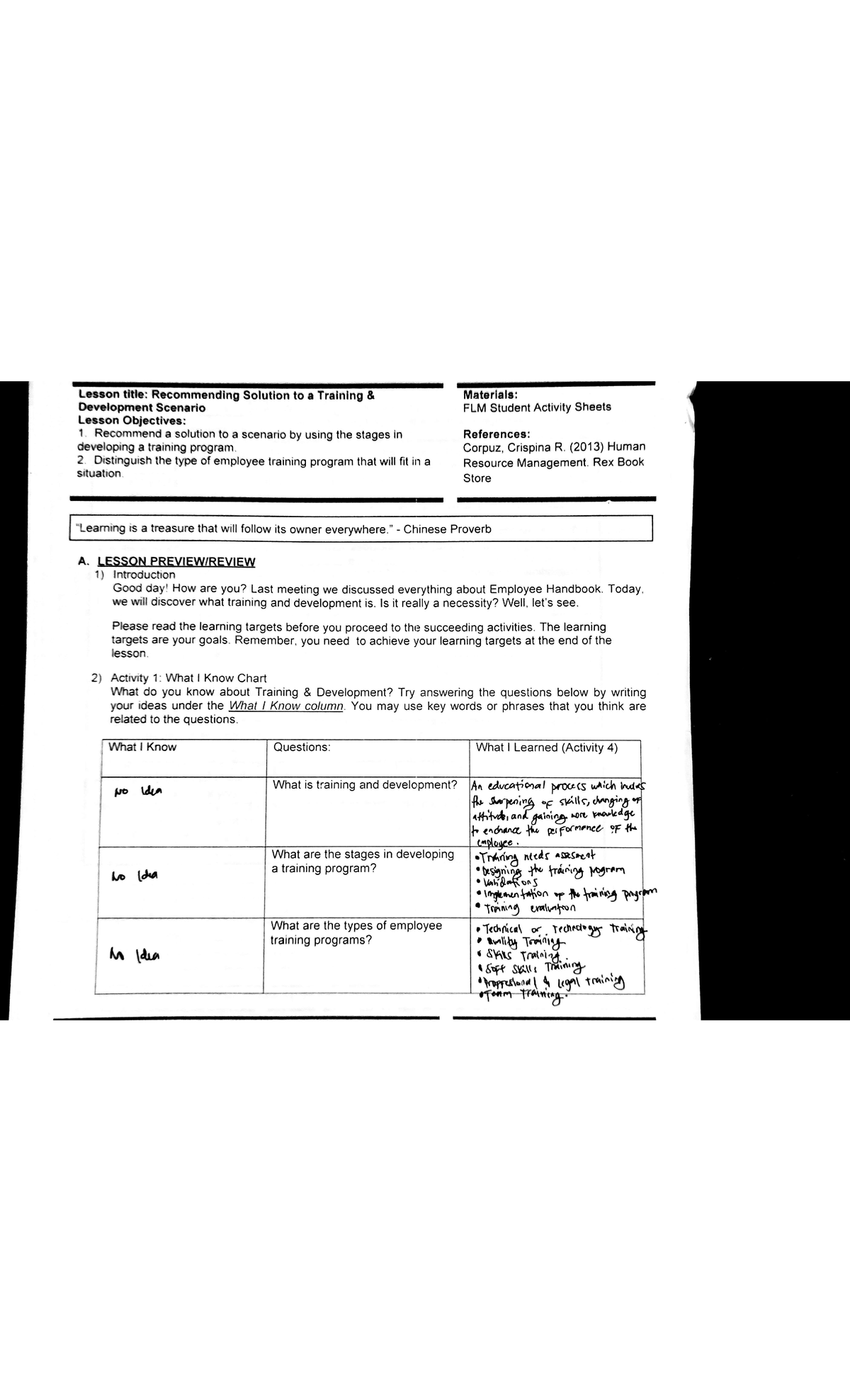 Solution to as training and development scenario - Financial Management ...