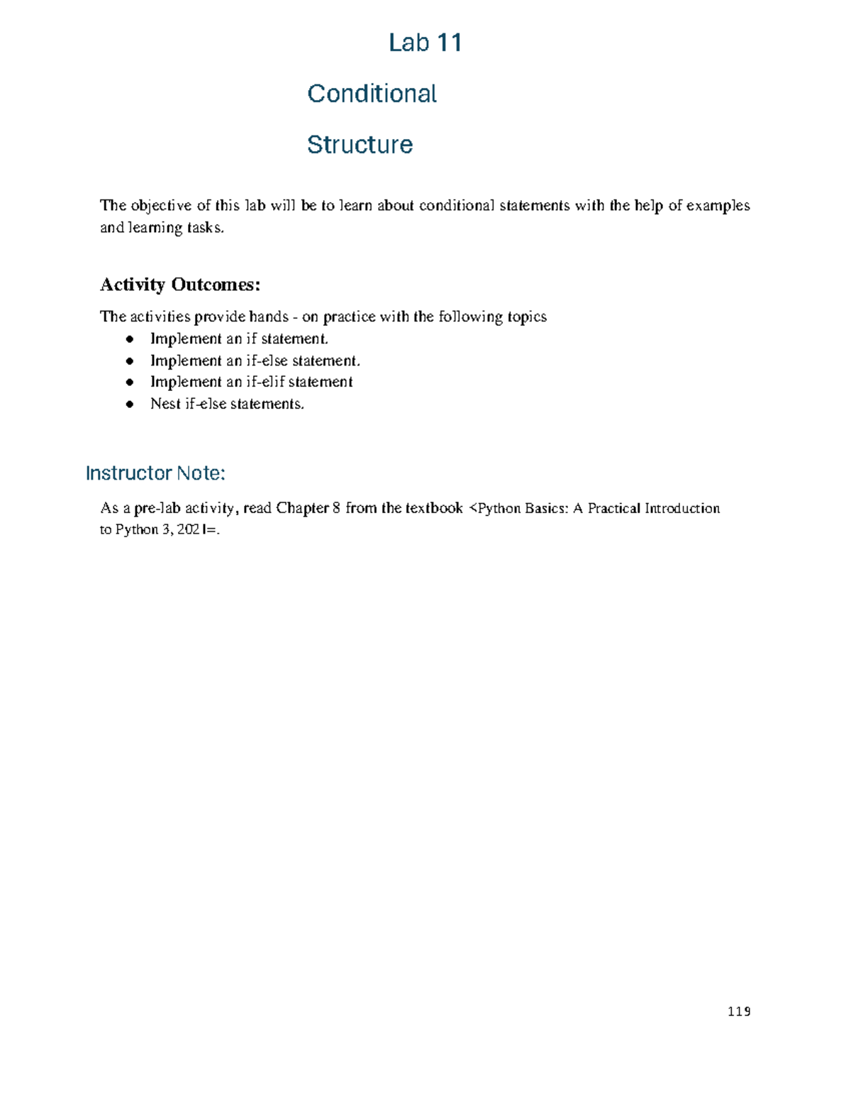 Lab 11 Conditional Structure - Lab 11 Conditional Structure The ...