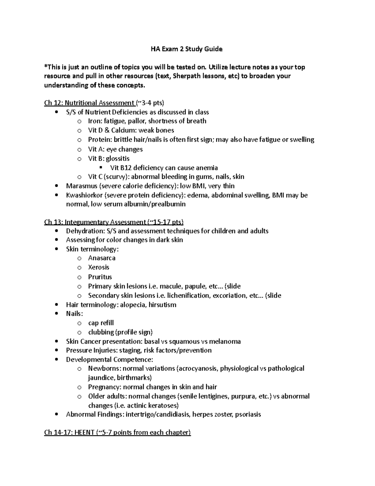 HA Exam 2 Study Guide - chap 12- 17 - HA Exam 2 Study Guide *This is ...