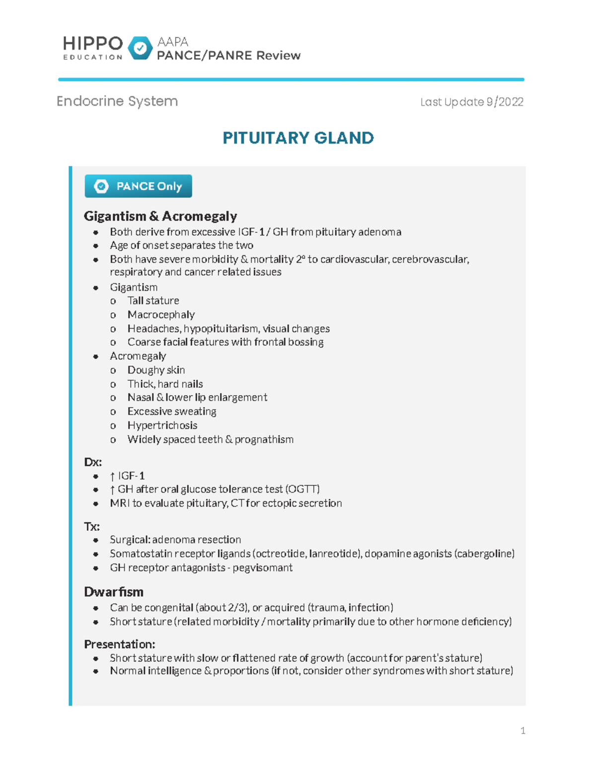 Endocrine System Hippo AAPA - Endocrine System Last Update 9/ PITUITARY ...
