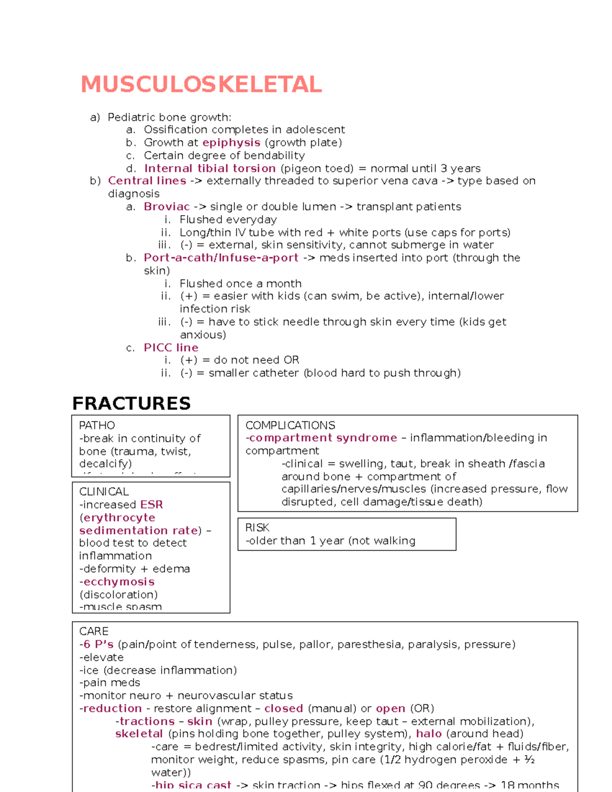 Peds Exam 3 Exam 3 Concept Map Musculoskeletal A Pediatric Bone