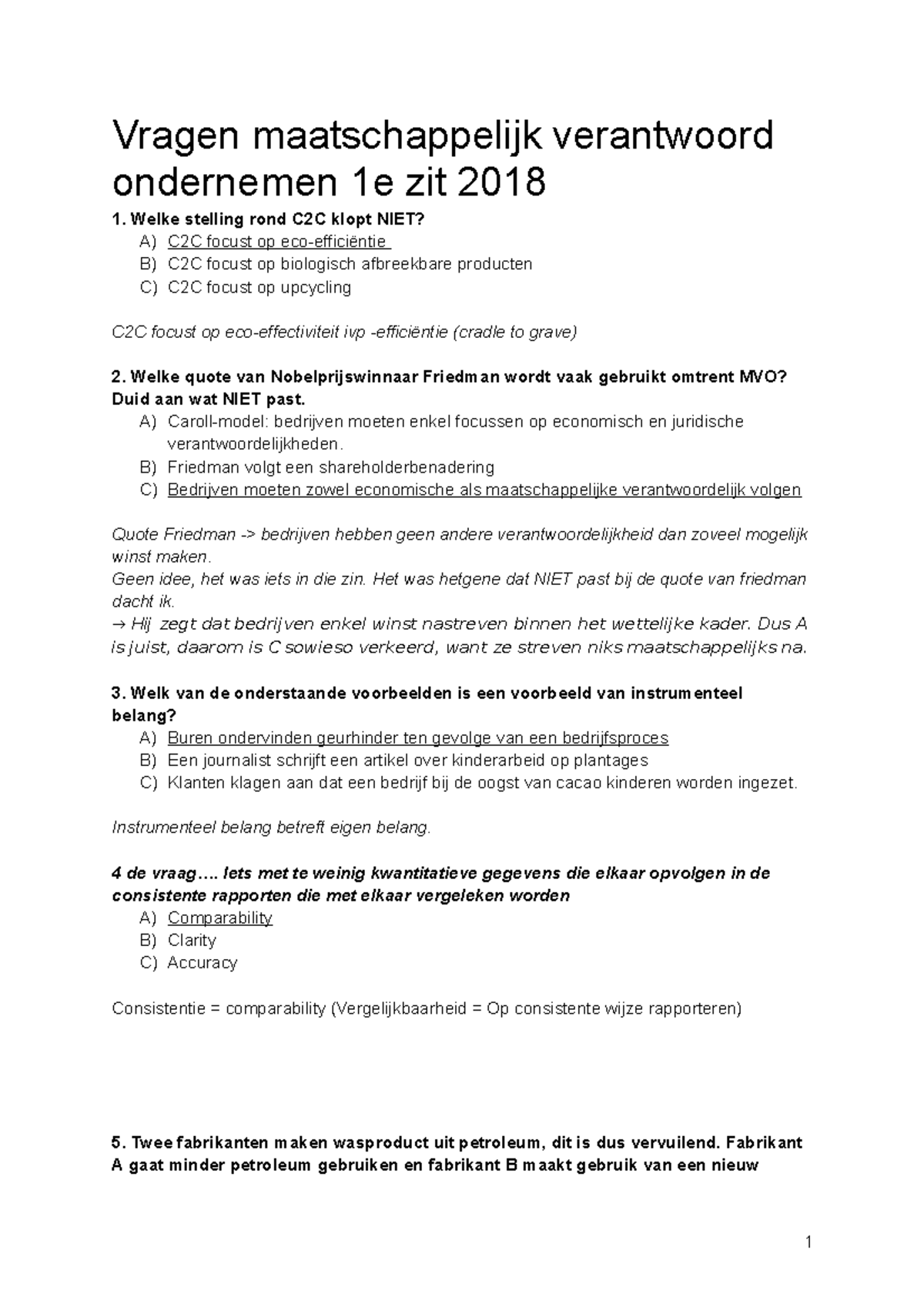 Examen 1e Zit 2018 - Vragen Maatschappelijk Verantwoord Ondernemen 1e ...