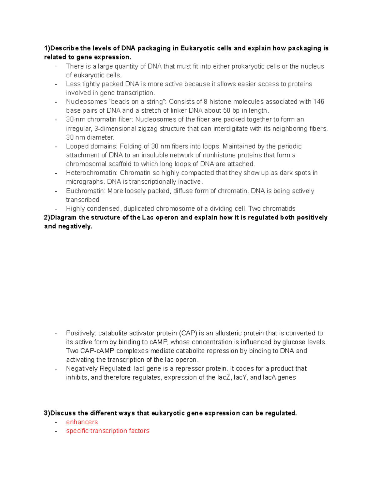 Bio 229 Final Study Guide - 1)Describe the levels of DNA packaging in ...