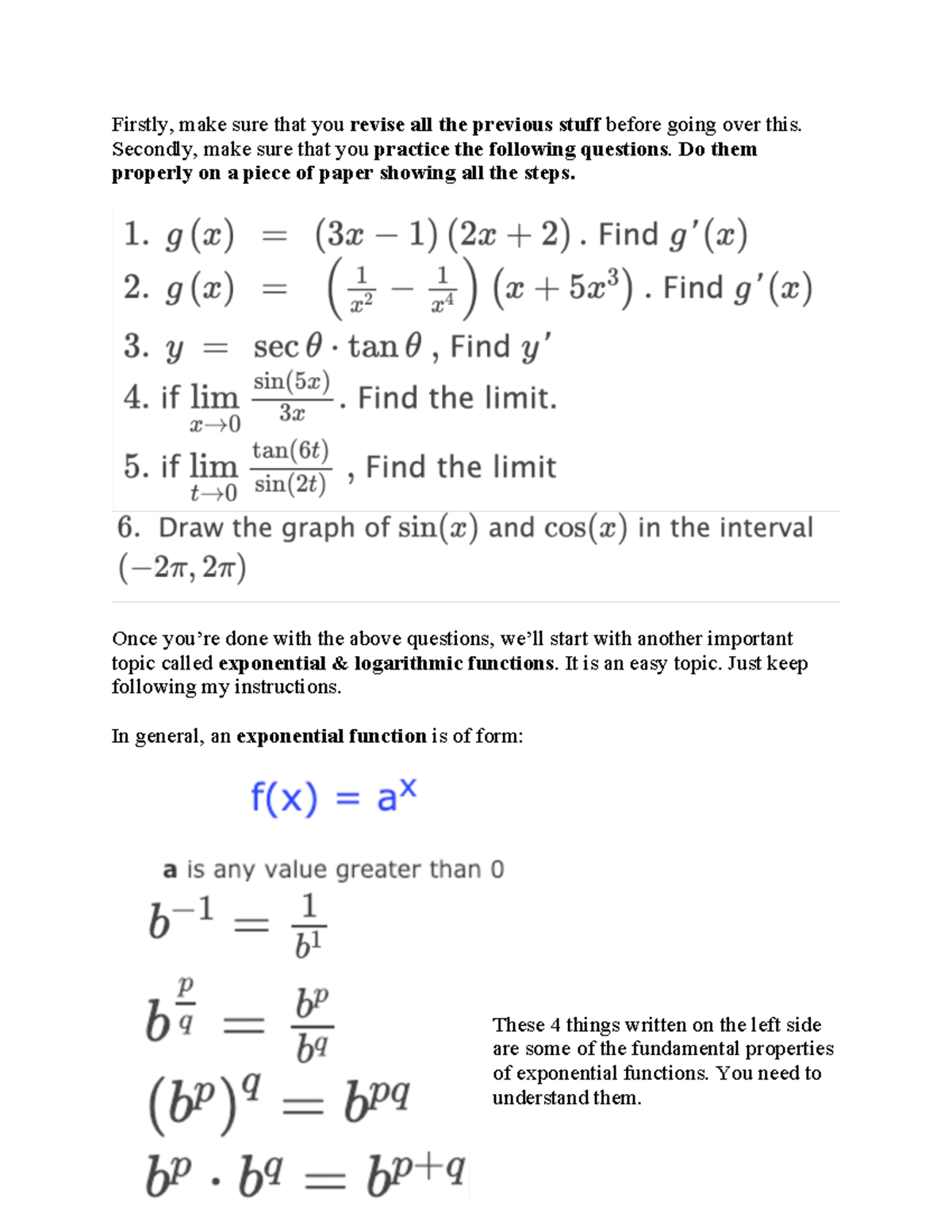 Doc2 - Lecture notes exponential functions - Firstly, make sure that ...