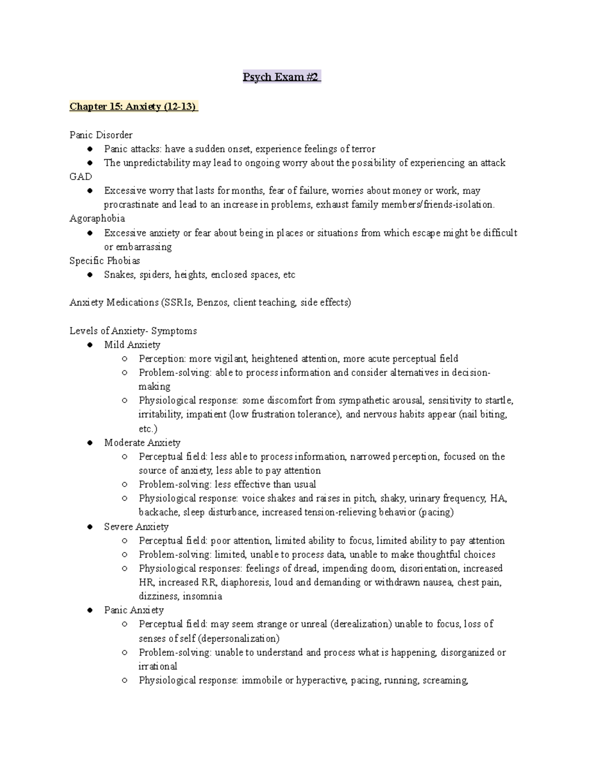 Exam 2 - Psych Exam 2 Study Guide - Psych Exam Chapter 15: Anxiety (12 ...