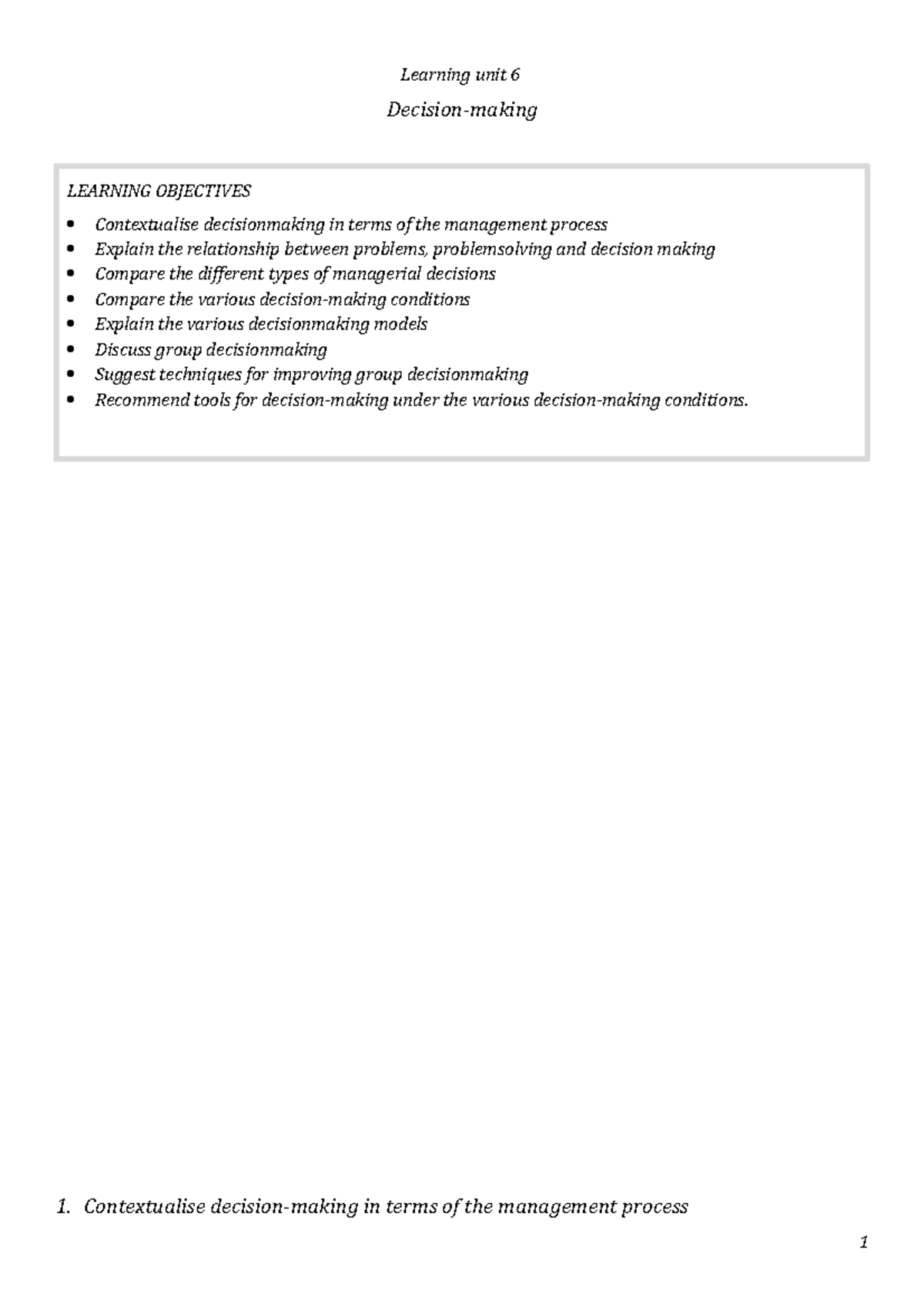 Learning unit 6 - These notes comprise of LU 1-9. They are detailed ...