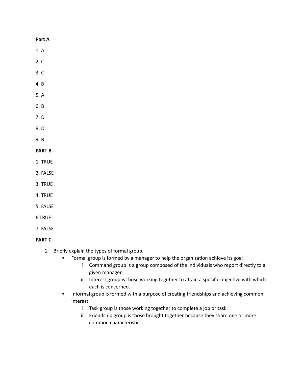 Tutorial Chapter 9 - KMMMKMKM - Part A A C C B A B D D B PART B TRUE ...