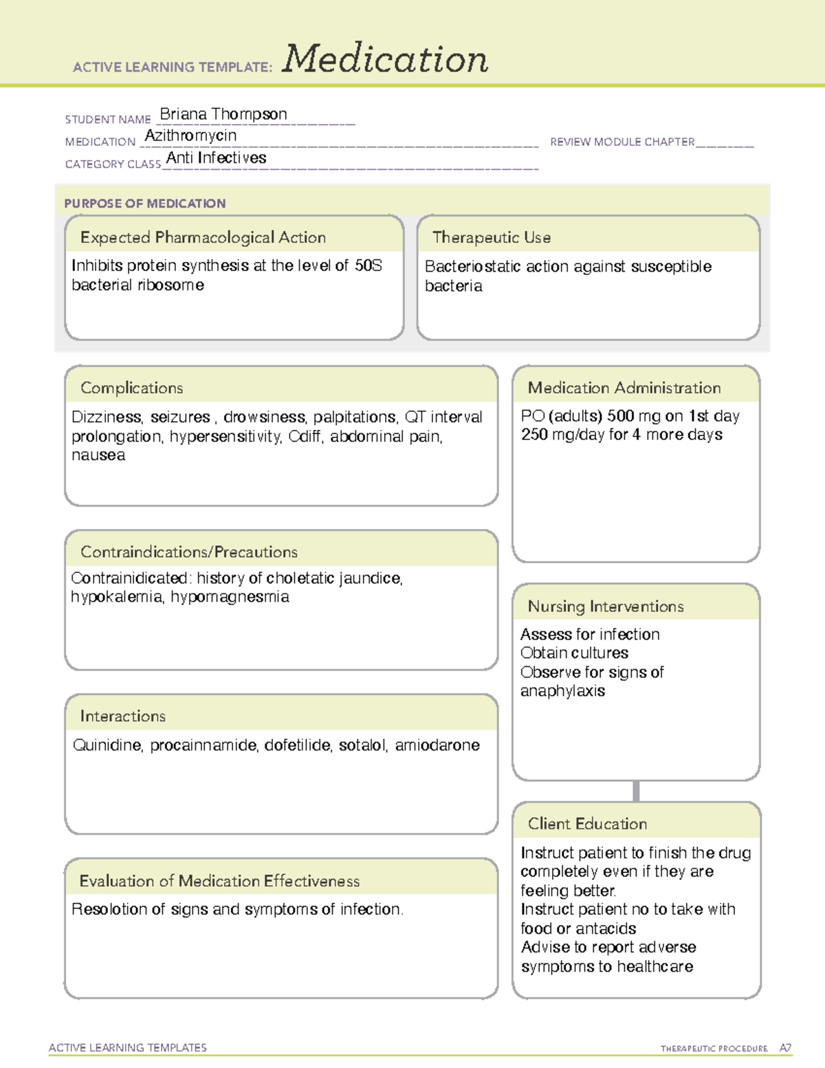 Medication Azithromycin - ACTIVE LEARNING TEMPLATES THERAPEUTIC ...