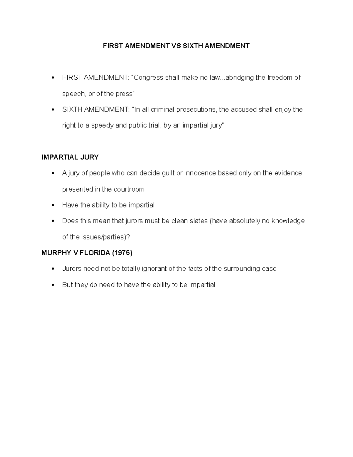 First Amendment VS Sixth Amendment - FIRST AMENDMENT VS SIXTH AMENDMENT ...