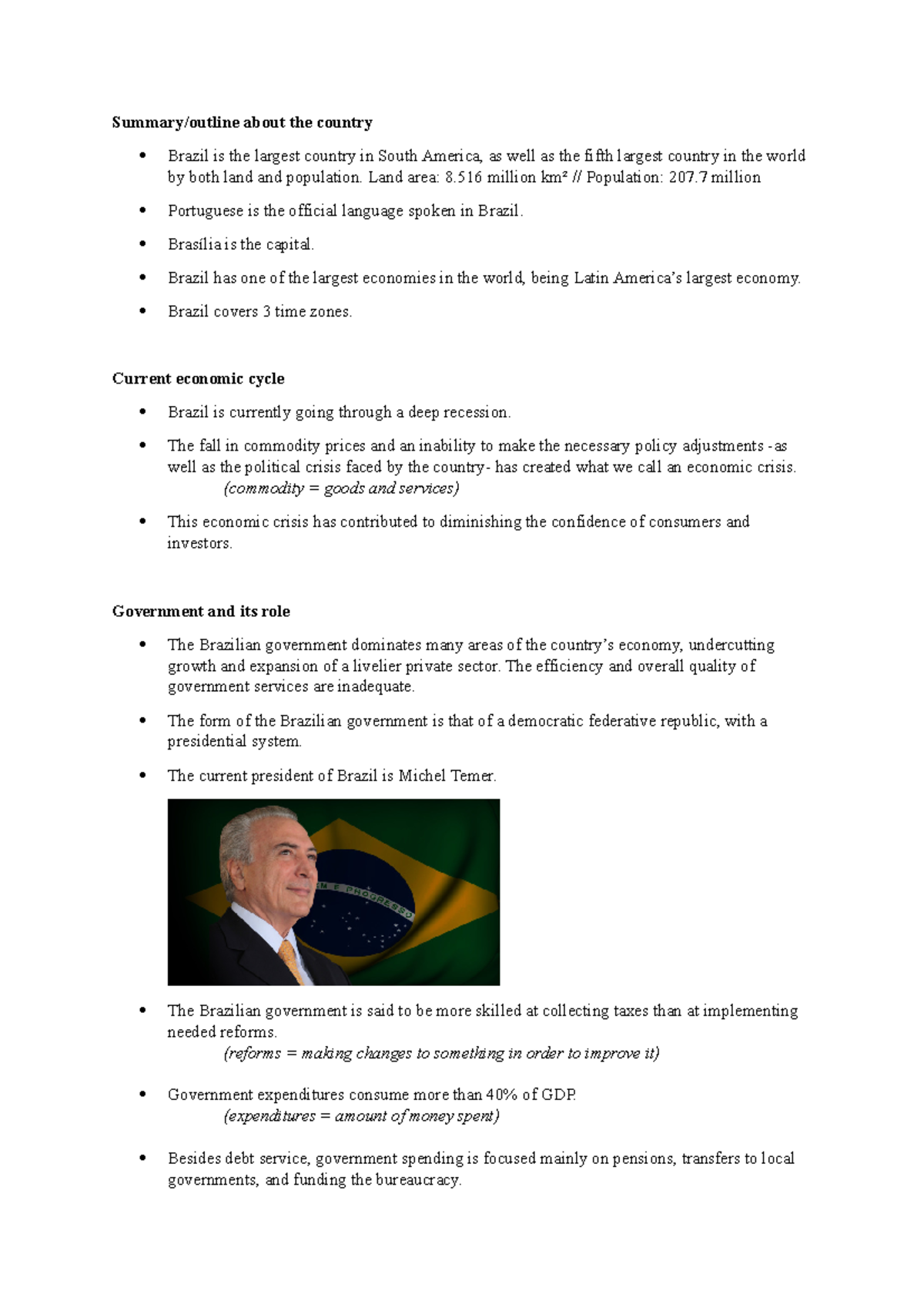 Commerce info for vid - Summary/outline about the country · Brazil is ...