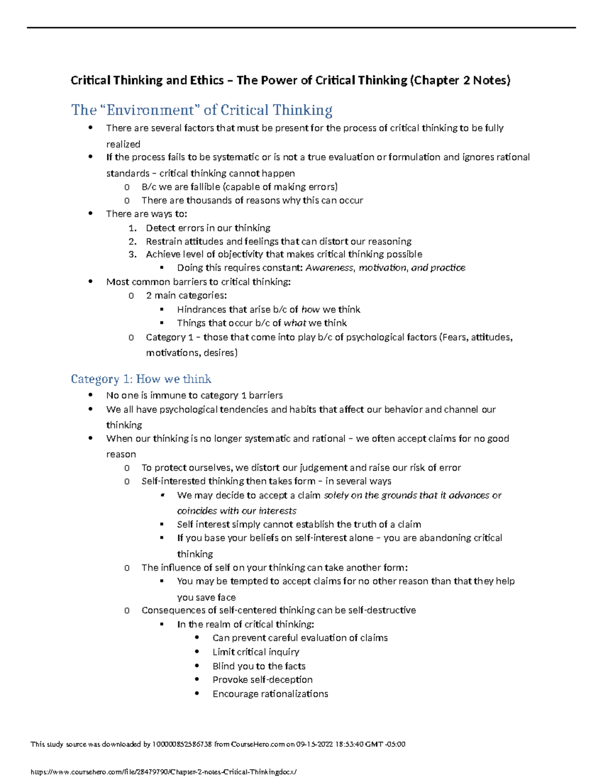 Chapter 2 notes Critical Thinking - Critical Thinking and Ethics – The ...