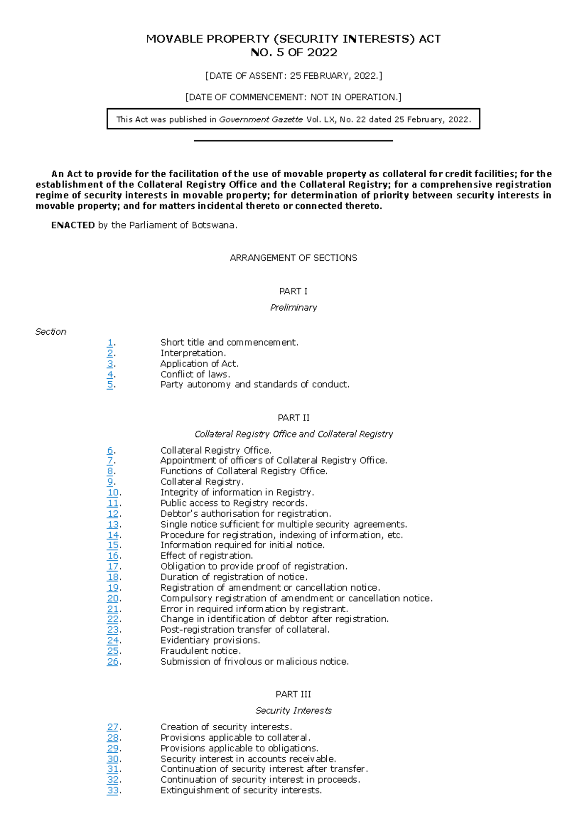Movable Property (Security Interests) Act No. 5 of 2022 (004) - MOVABLE ...