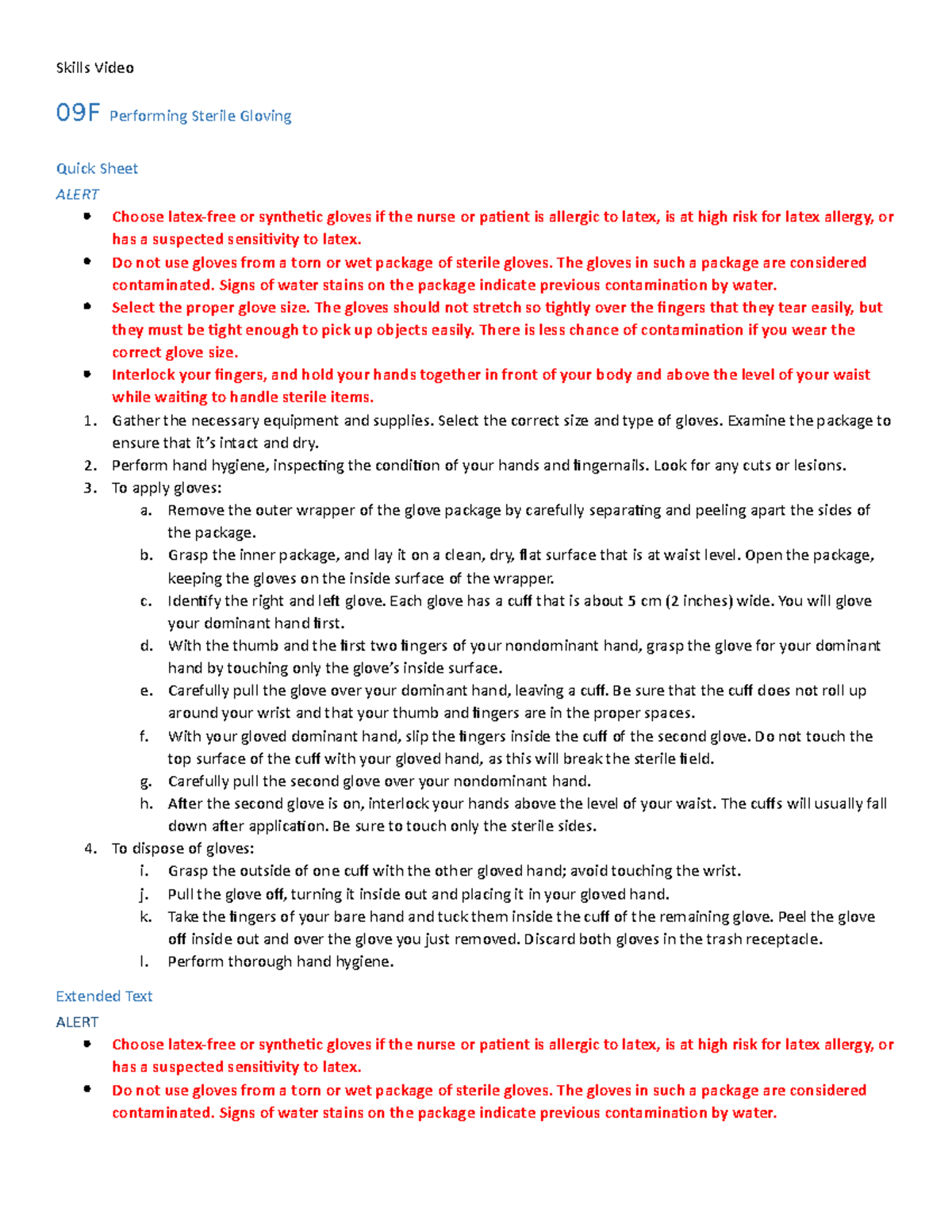 09FC Skills Video Performing Sterile Gloving Skills Video 09F