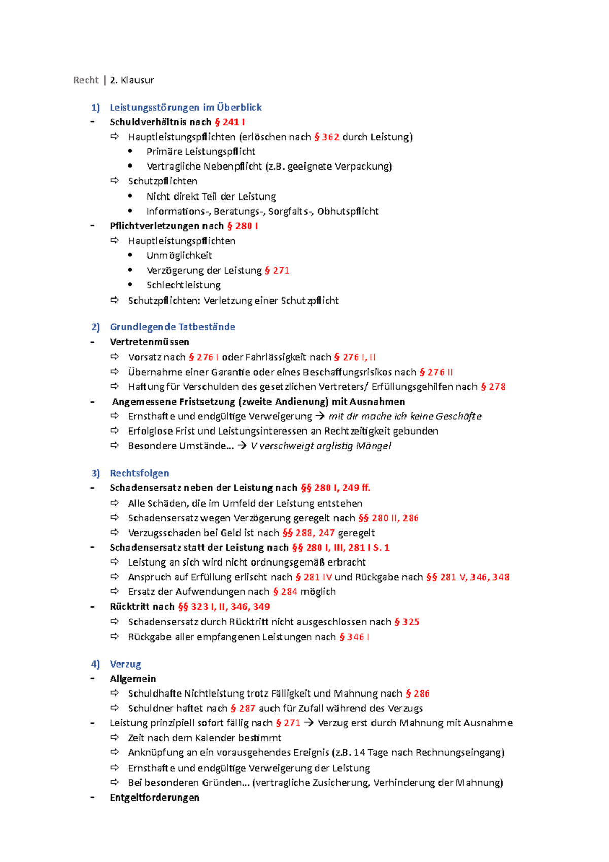 Bgb Klausuren Mit Lösungen Zusammenfassung Klausur Q12/2 - Recht | 2. Klausur 1