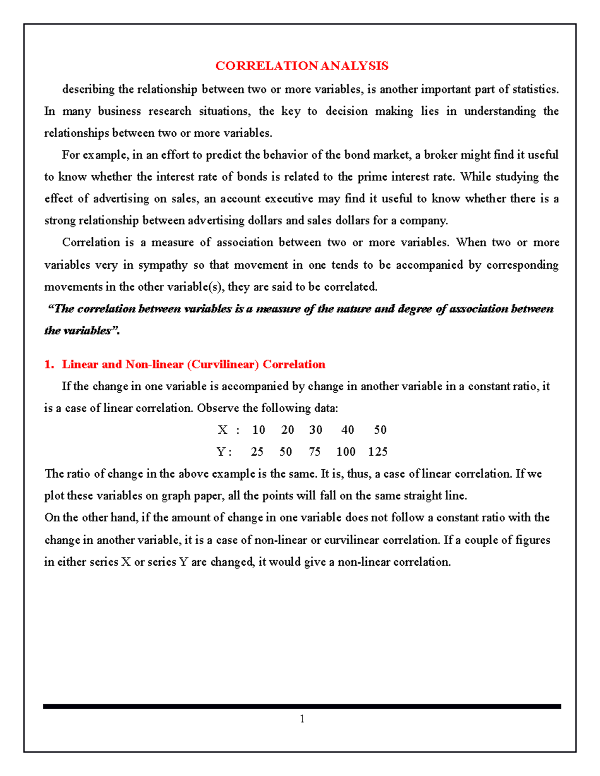 Correlation - CORRELATION ANALYSIS describing the relationship between ...