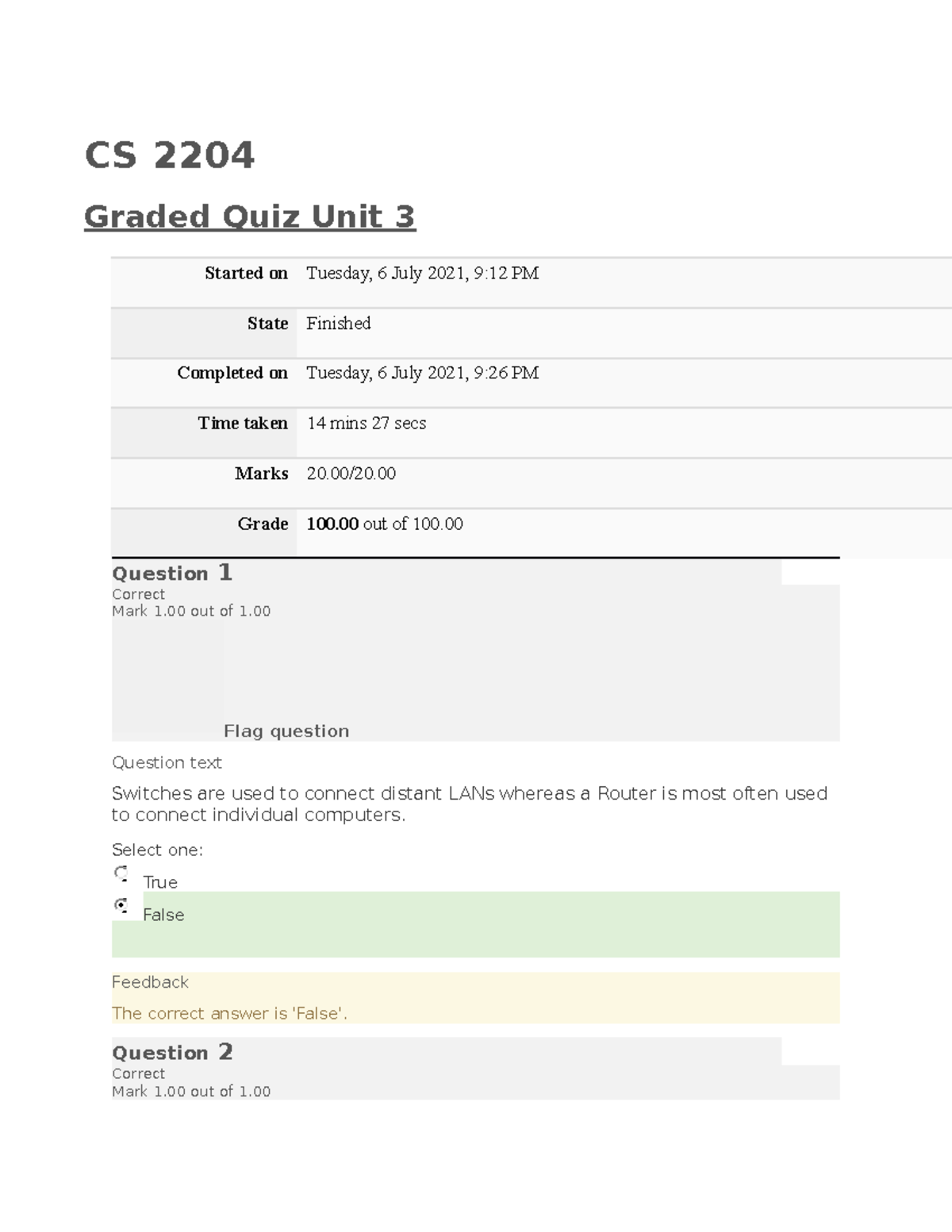 CS2204 Graded Quiz Unit 03 - CS 2204 Graded Quiz Unit 3 Started On ...