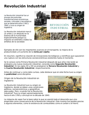 Revolución Industrial - La Revolución Industrial marcó un antes y un  después en la historia de la - Studocu