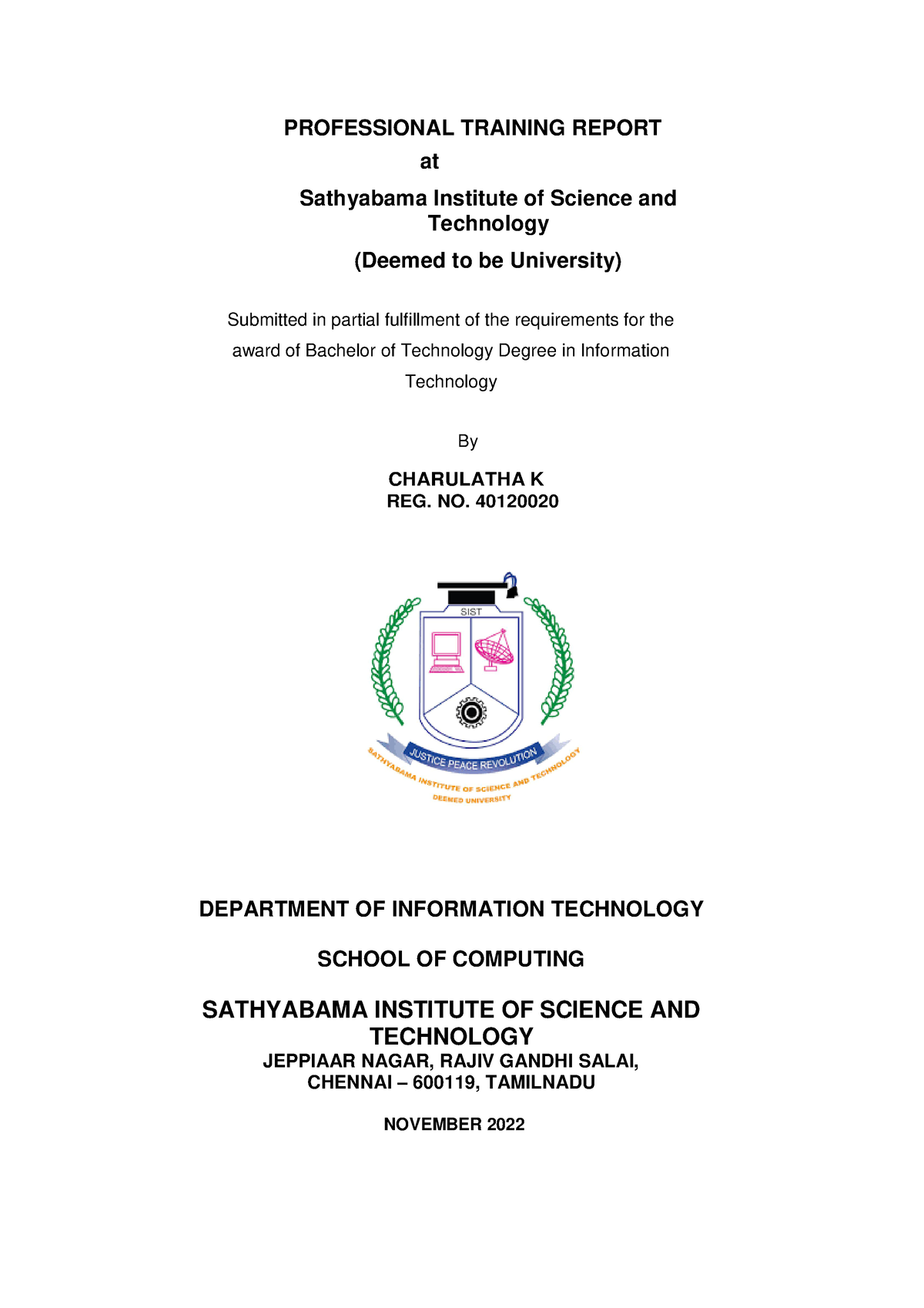 4012002 0 Charulatha K ( Project Report) - PROFESSIONAL TRAINING REPORT ...