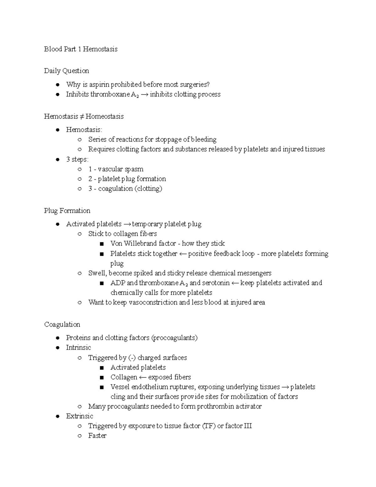 Blood Part 1 Hemostasis Blood Part 1 Hemostasis Daily Question Why is aspirin prohibited Studocu
