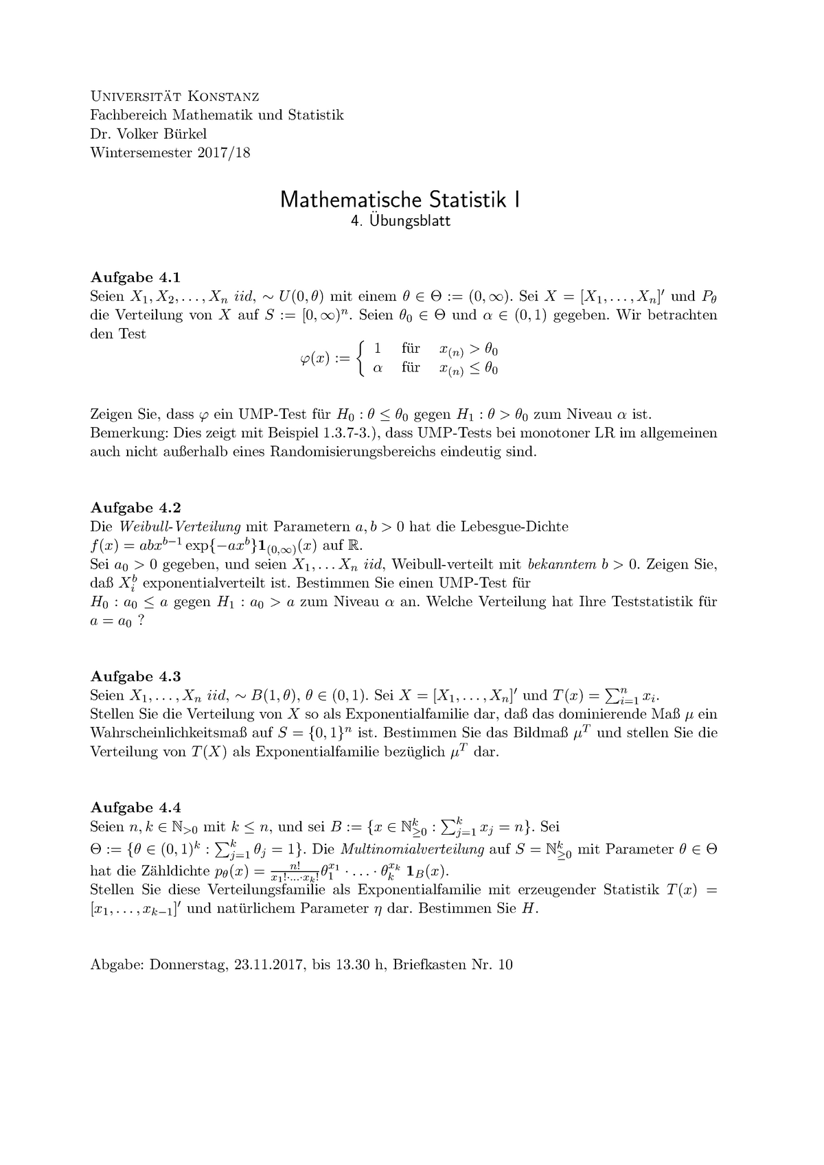 171116 Math Stat I W1718 Blatt 4 - Test Test Universit ̈at Konstanz ...