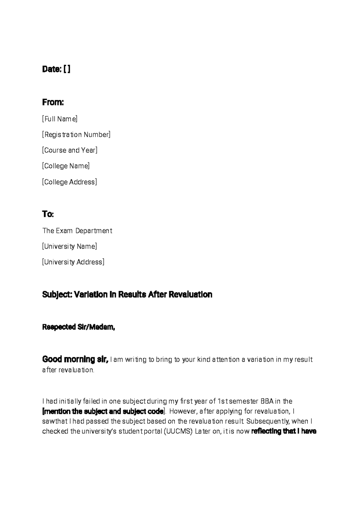 Variation in Revaluation Results - Date: [ ] From: [Full Name ...