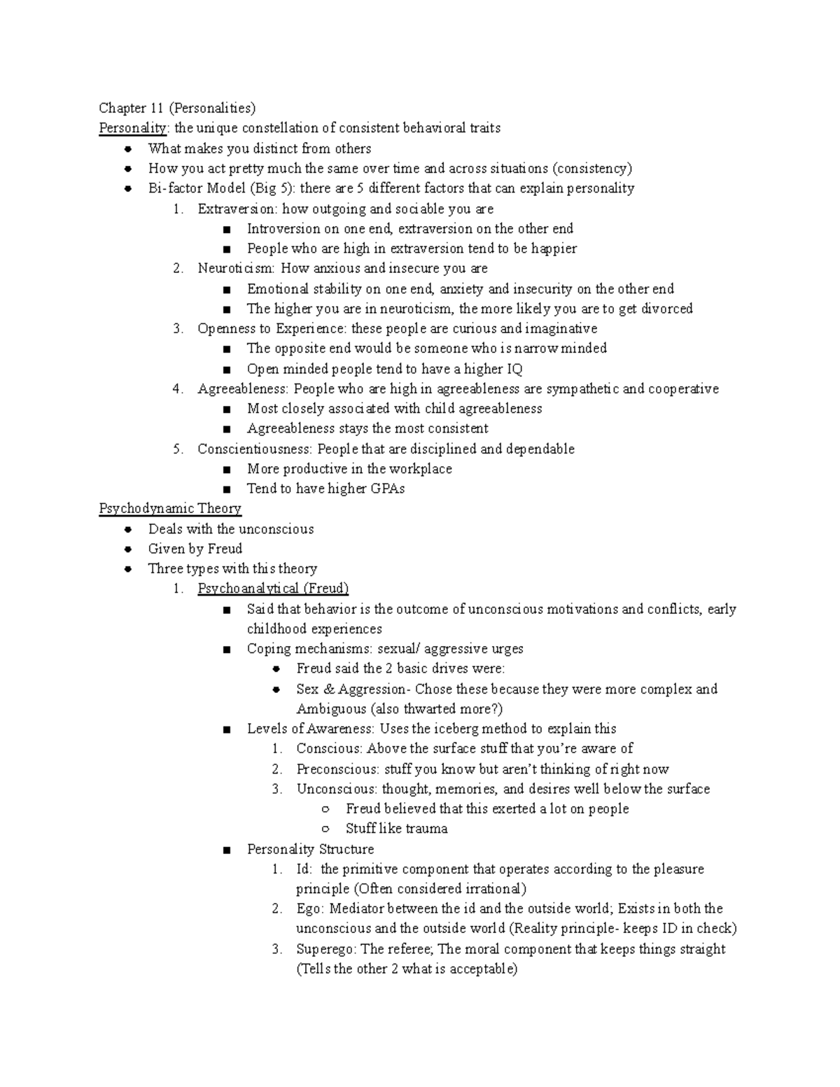 Exam 4 Psych - Jorgensen Fall 21 Lecture - Chapter 11 (Personalities ...