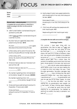 Focus 4 2E Grammar Quiz Unit5 5 Group A B Answers - © Pearson 2020 ...