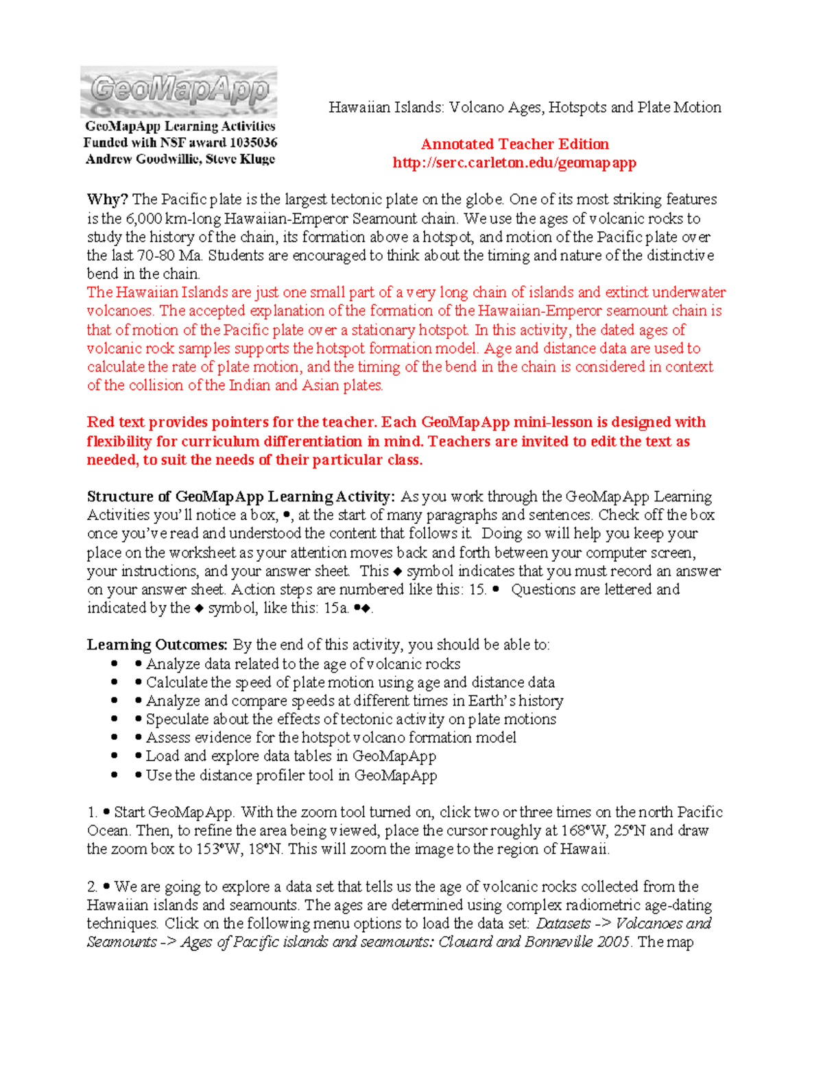 Hawaii hotspot annotated teach Hawaiian Islands Volcano Ages