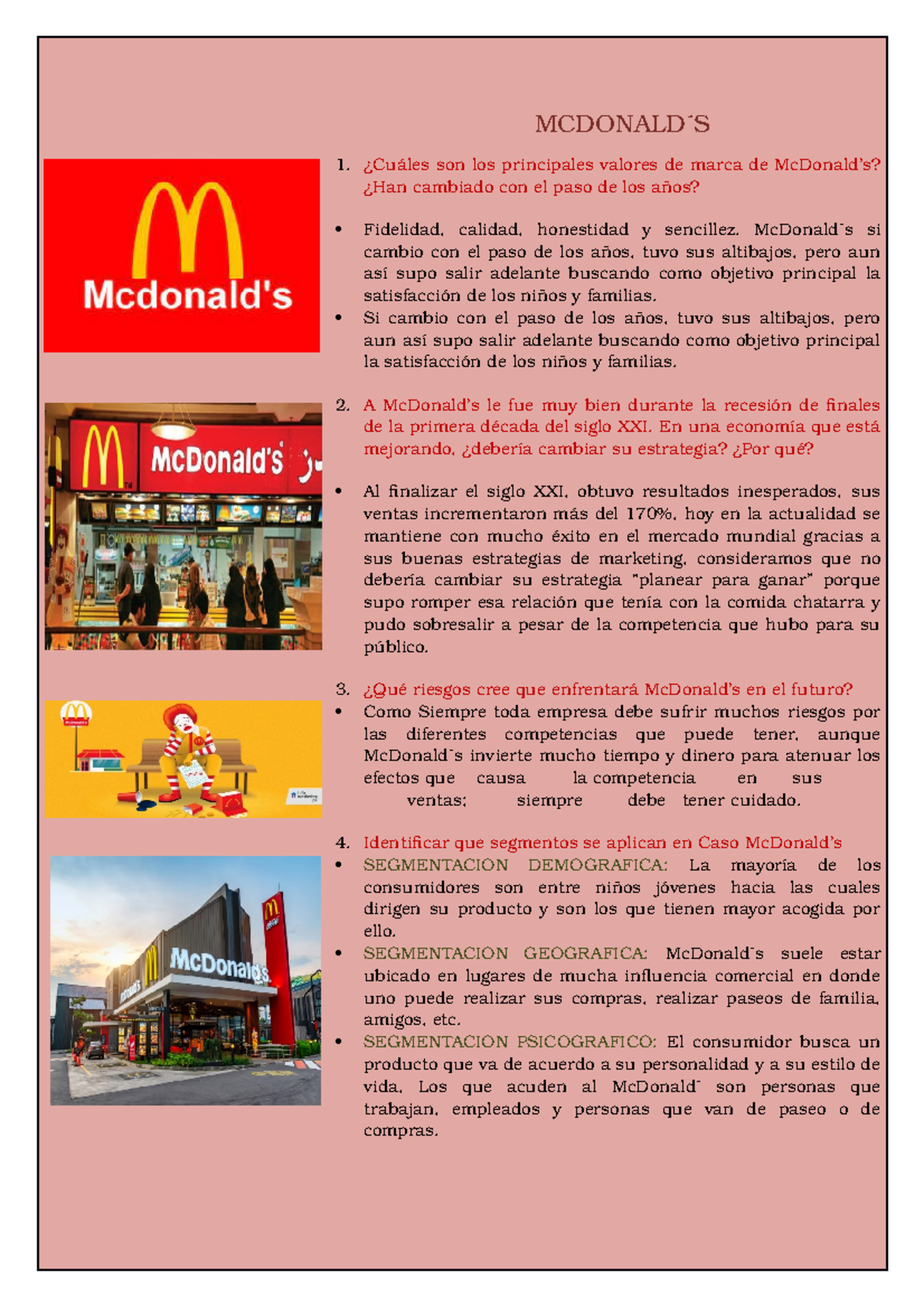 Mcdonald CASO - MCDONALD ́S ¿Cuáles Son Los Principales Valores De ...