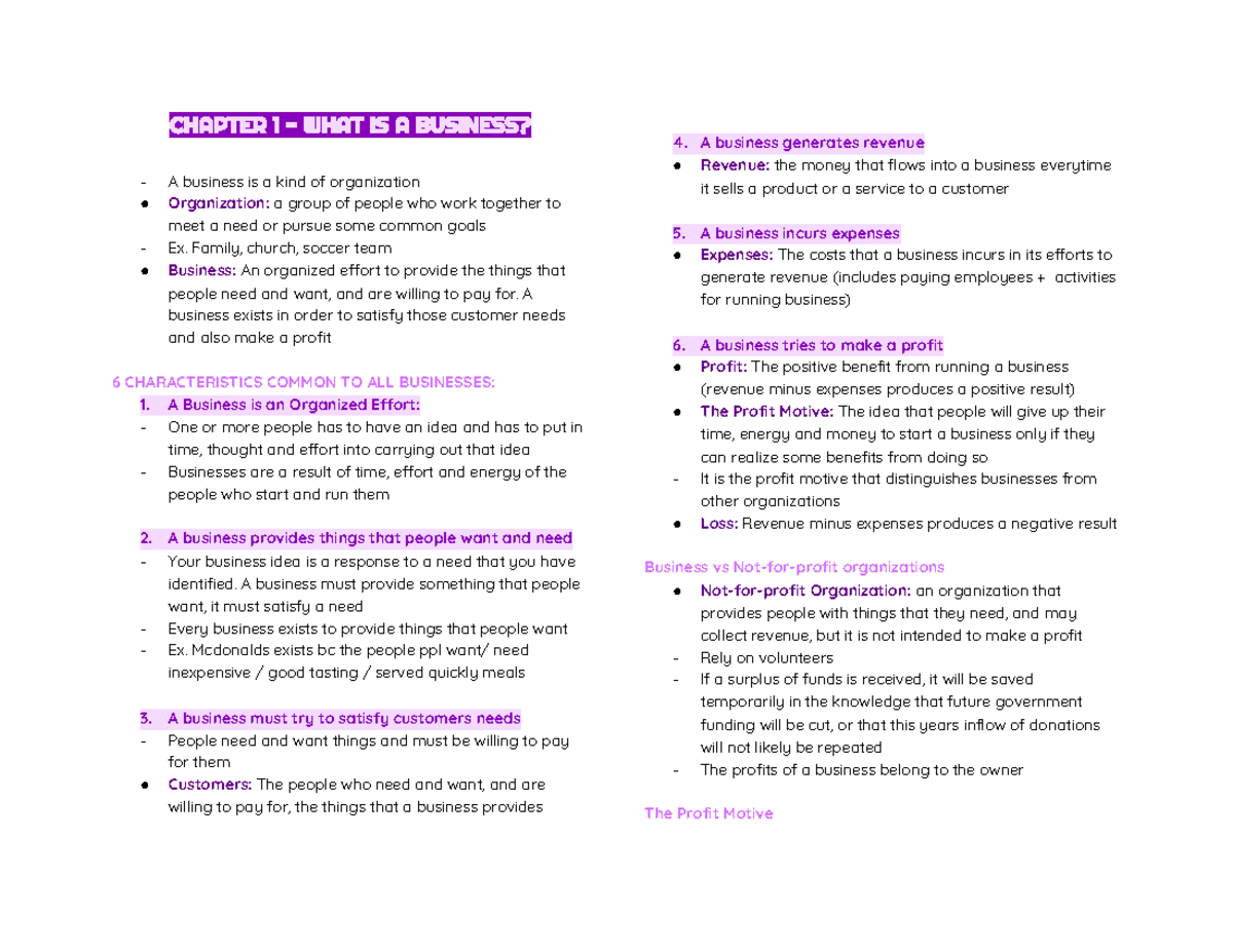 Chapter 1 - WHAT IS A Business - CHAPTER 1 - WHAT IS A BUSINESS? A ...