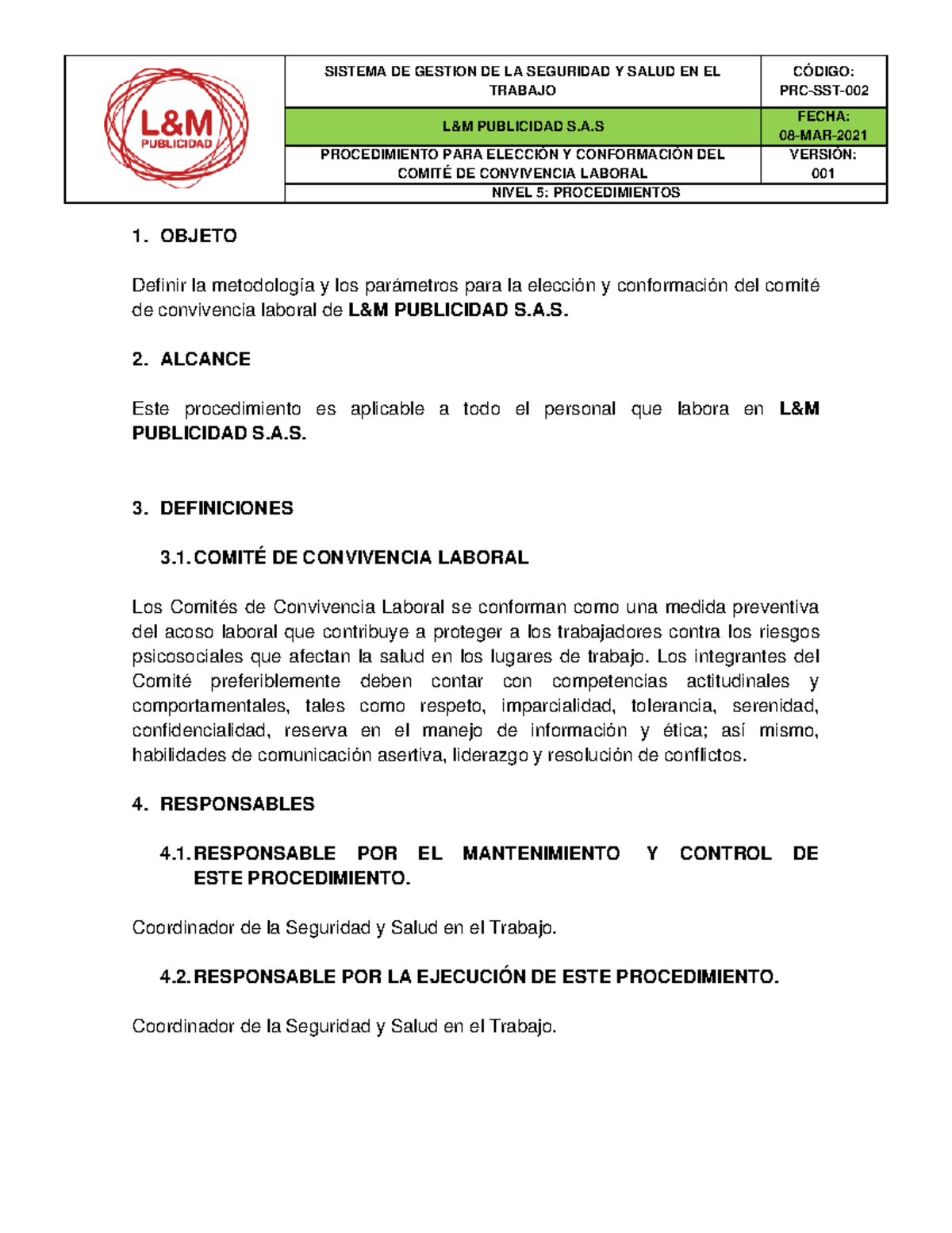PRC-SST-002 Procedimiento para Eleccion y Conformacion del Comite de ...