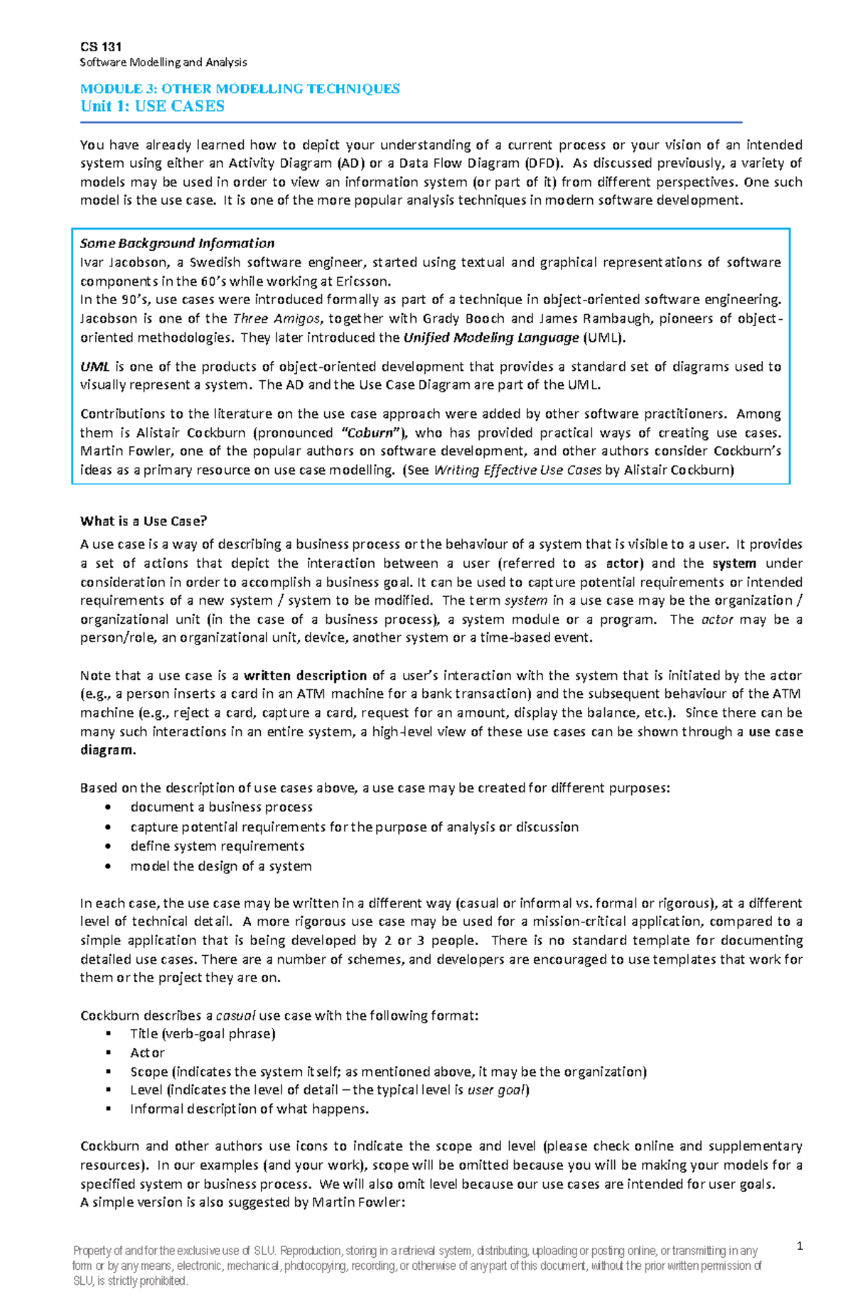 M3.1 Use Cases - Software Modelling and Analysis MODULE 3: OTHER ...