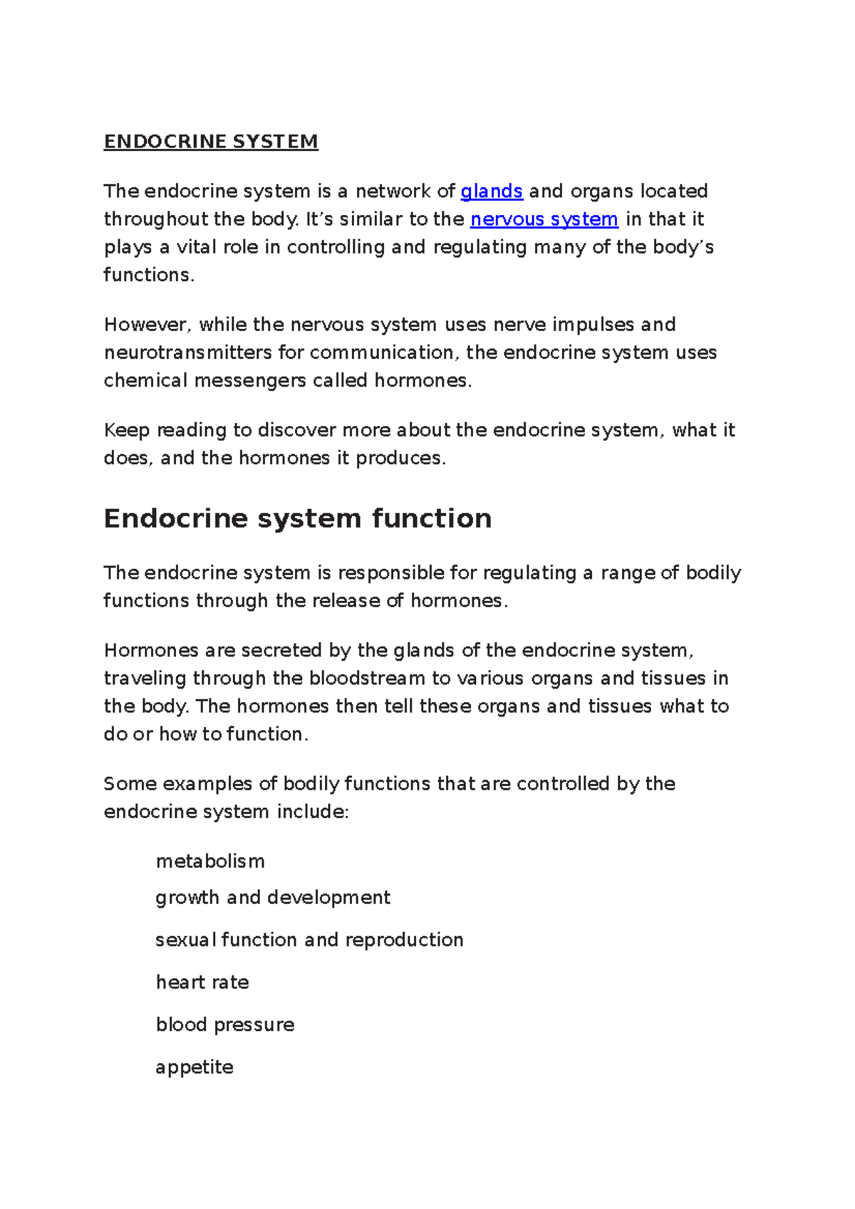Endocrine System-1 - notes - ENDOCRINE SYSTEM The endocrine system is a ...