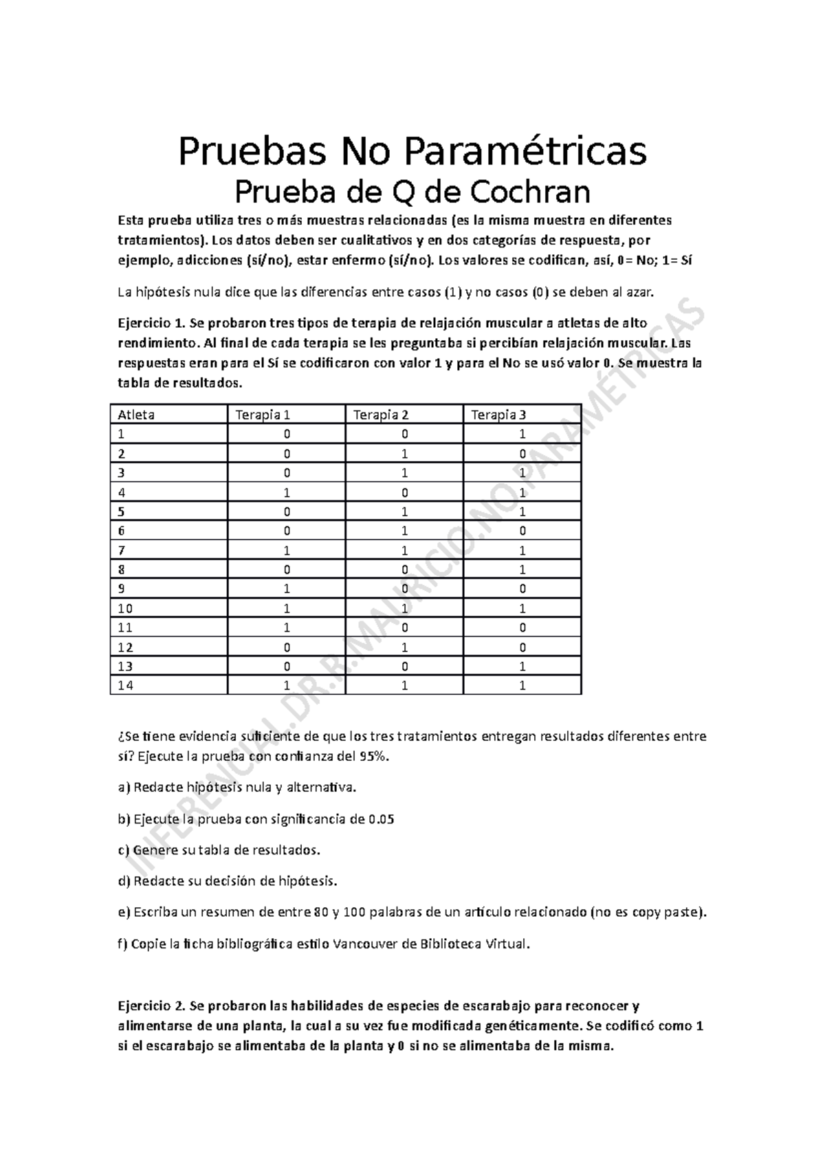 Prueba de Q de Cochran estadistica inferencial medicina Pruebas No
