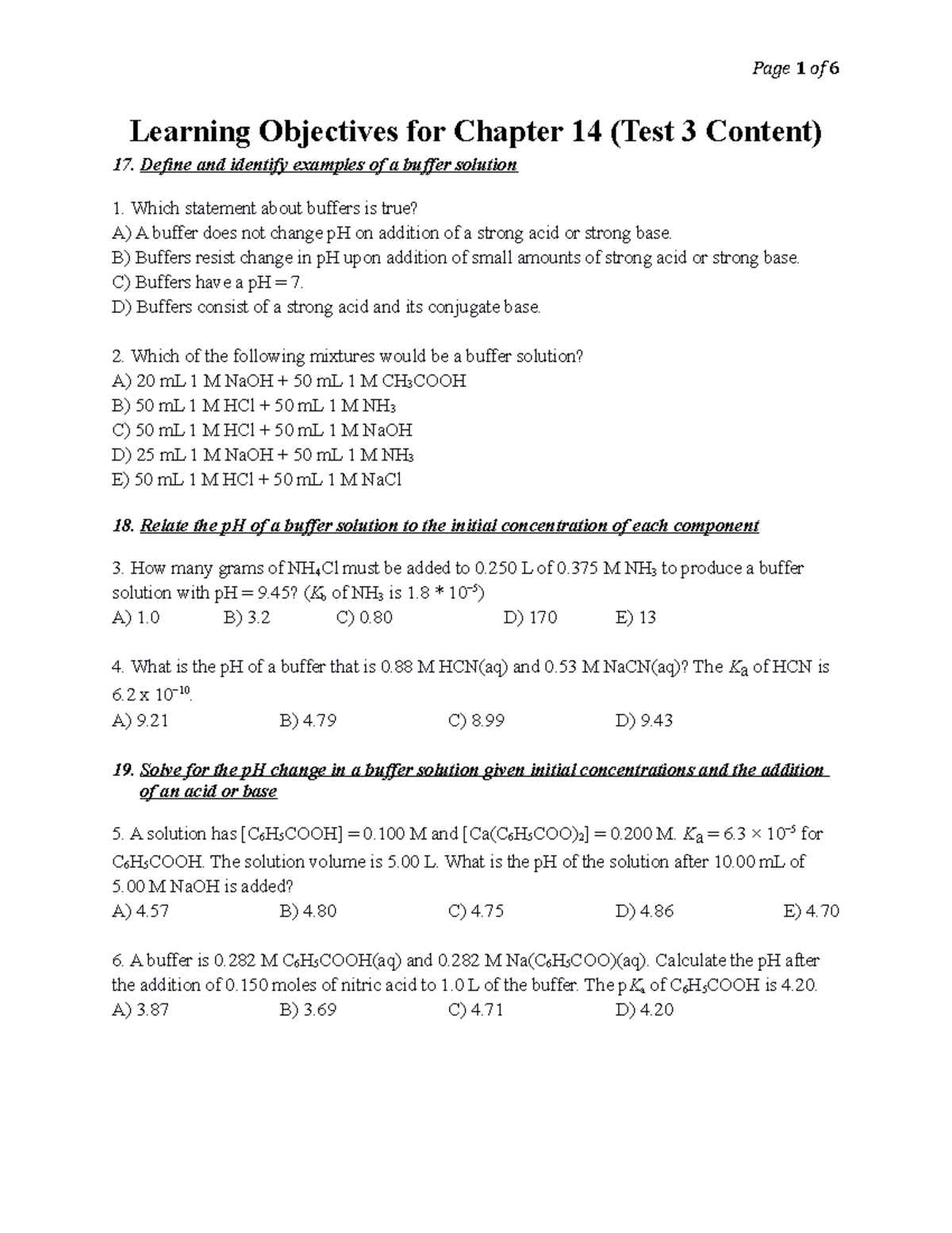 Learning Objectives Practices Chapter 14 Test 3 Content (without ...