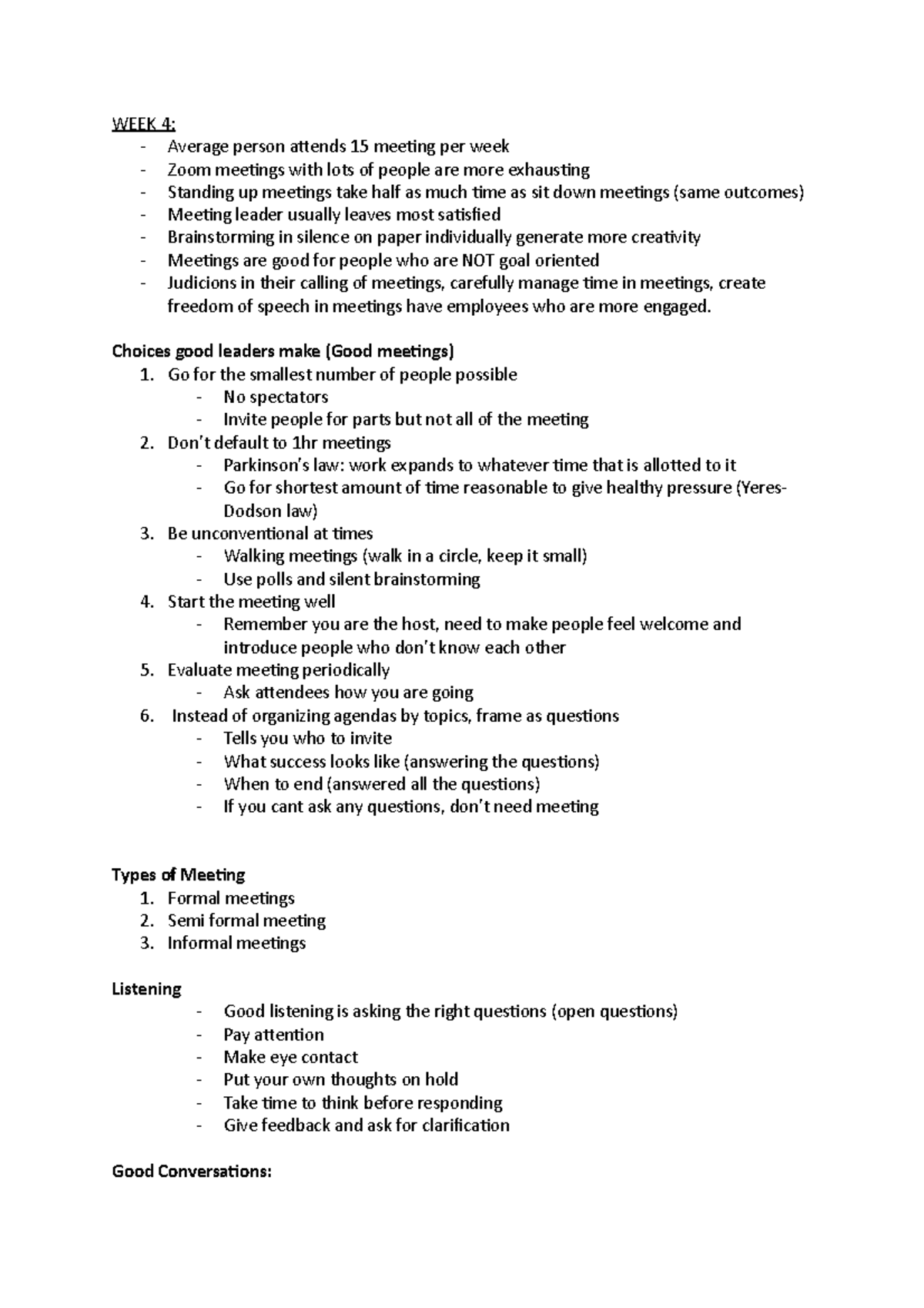 Power AND Influence Tactics - WEEK 4: Average person attends 15 meeting ...