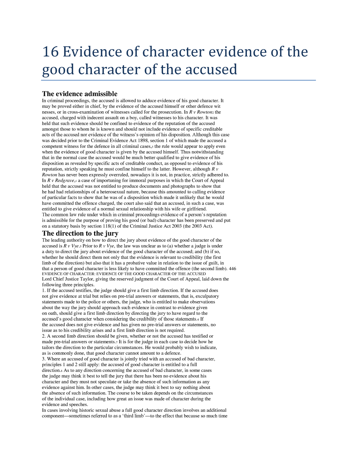 16 Evidence Of Character Evidence Of The Good Character Of The Accused ...