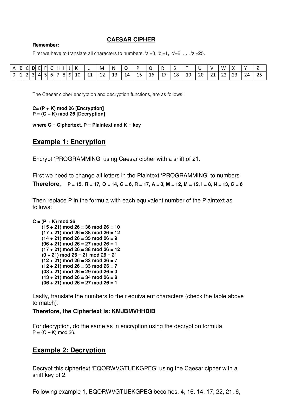 caesar cipher exercises