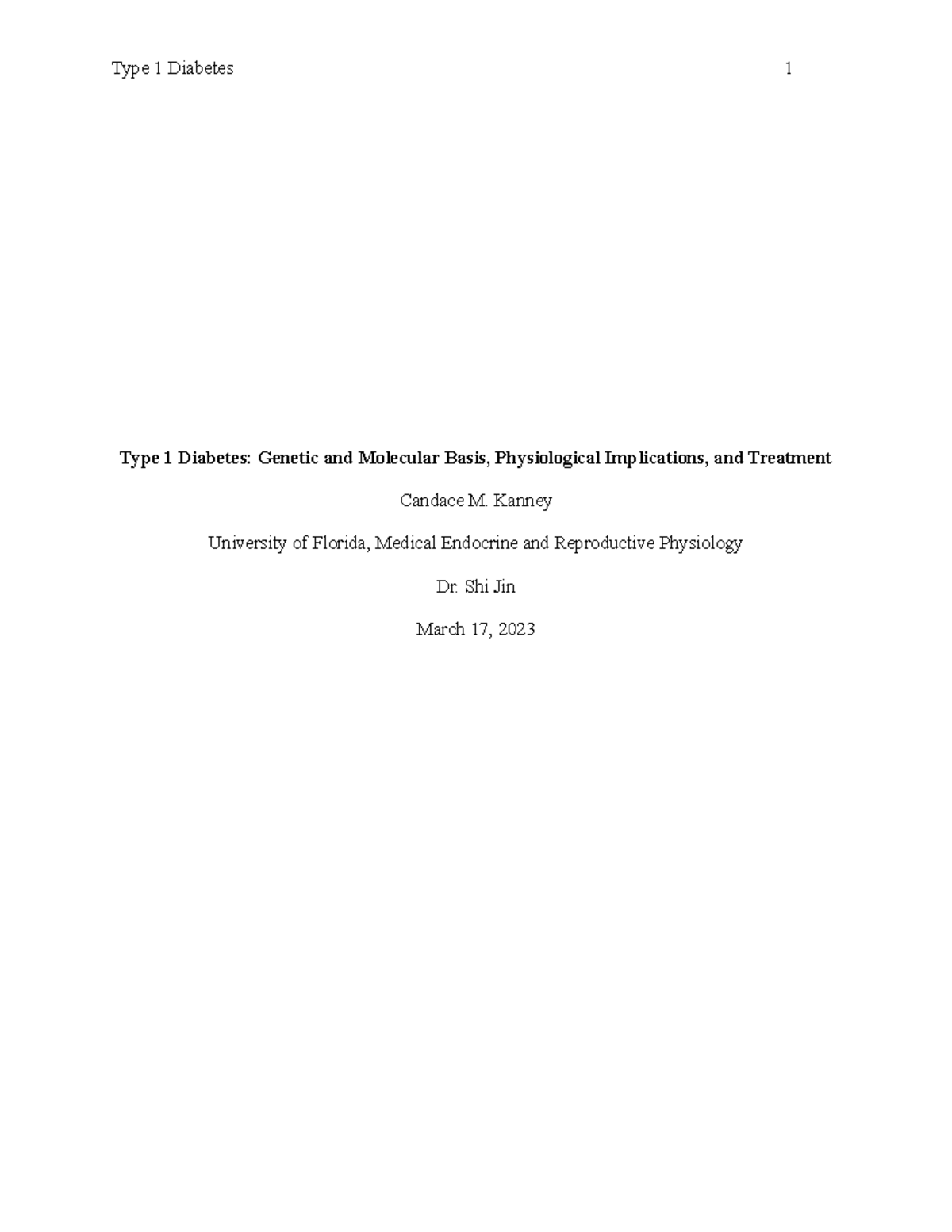 Type 1 Diabetes Research Assignment Type 1 Diabetes and