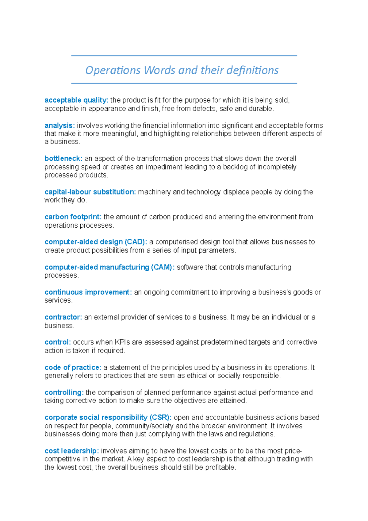 Operations Words and their definitions - Operations Words and their ...