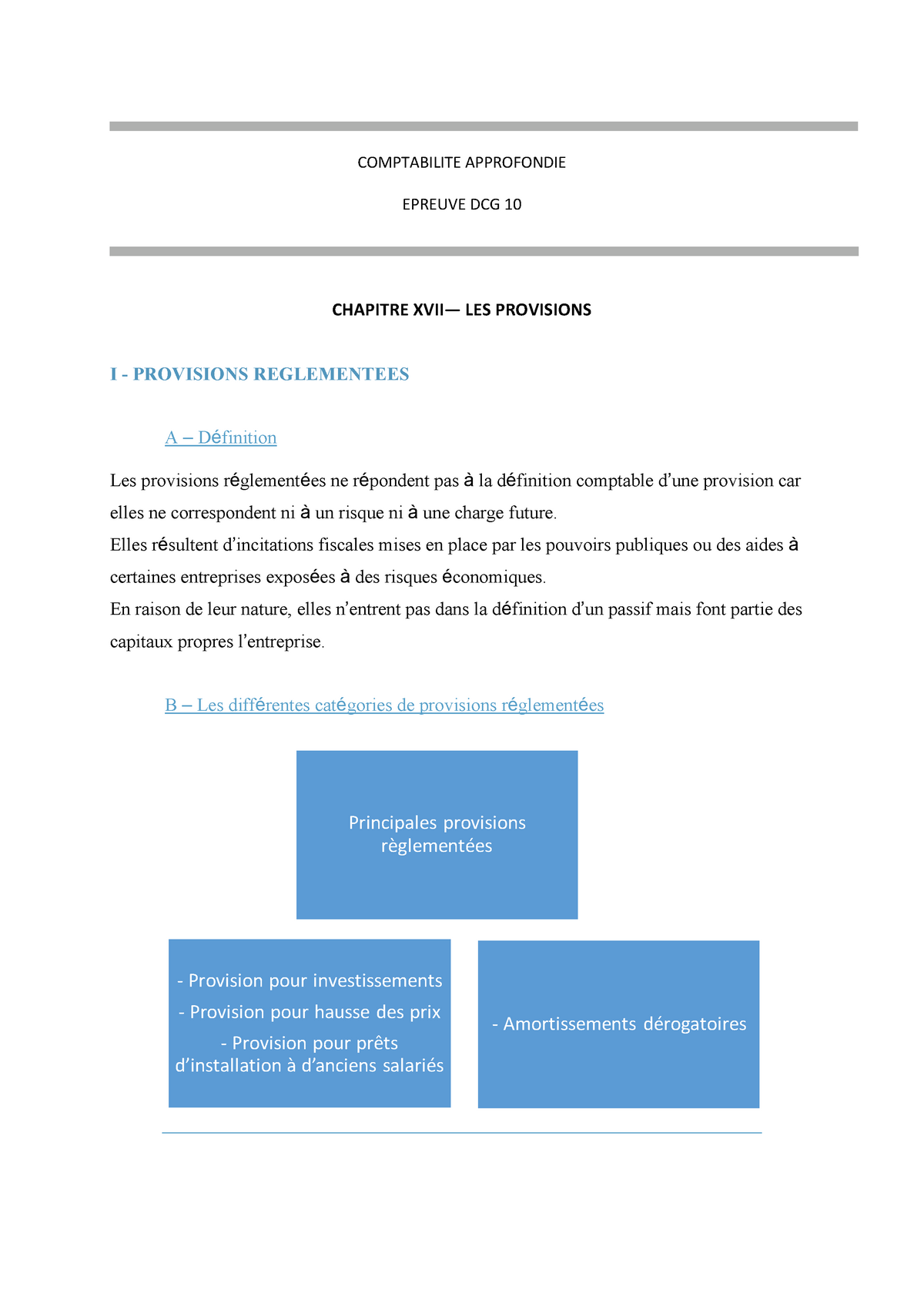 Dcg 10 Chap 17 Les Provisions Reglementees Studocu