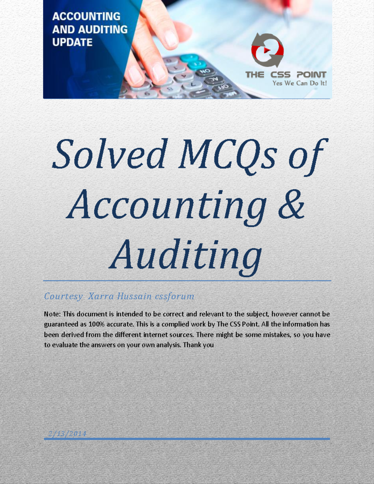 Accounting Solved MCQS - Solved MCQs Of Accounting & Auditing Courtesy ...