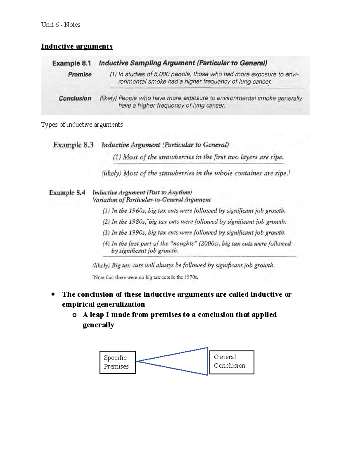 Unit 6 - Notes - Inductive arguments Types of inductive arguments The ...