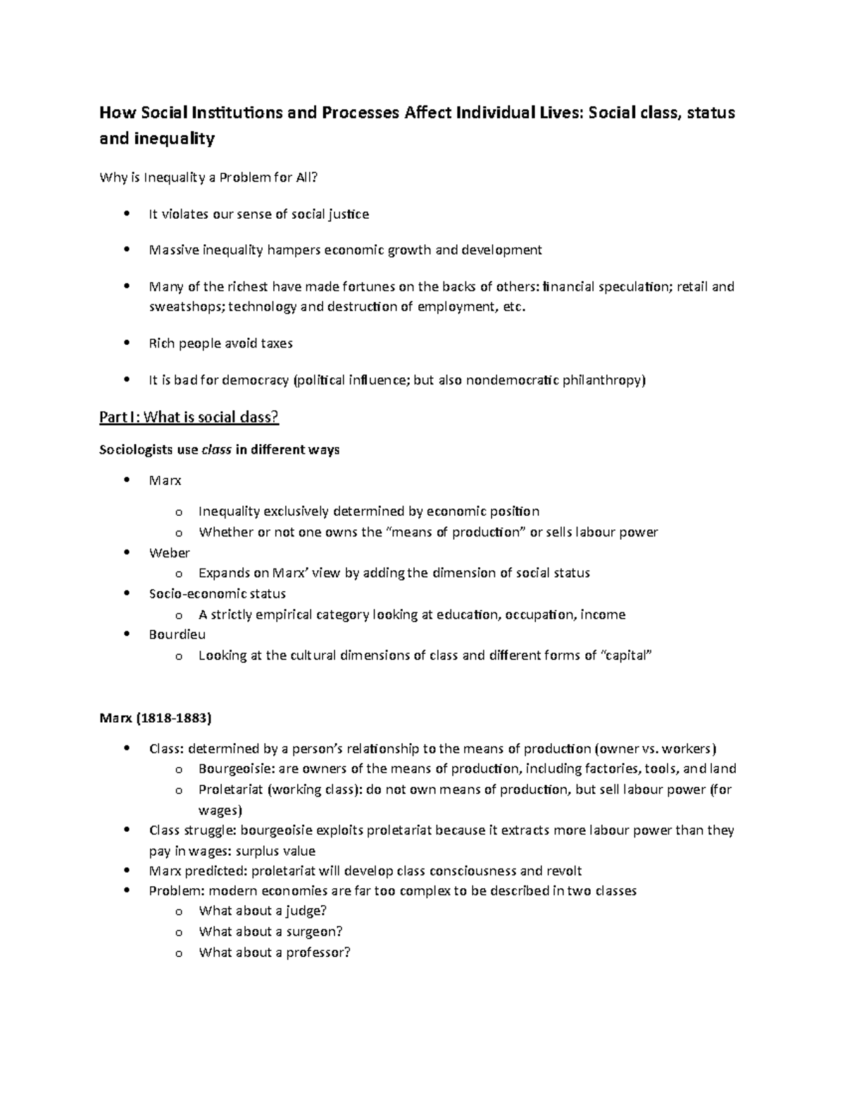 2. Social Class, Status and Inequality How Social Institutions and