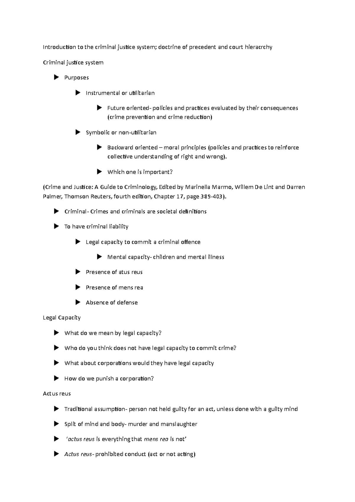 Lecture 4 notes - Introduction to the criminal justice system; doctrine ...