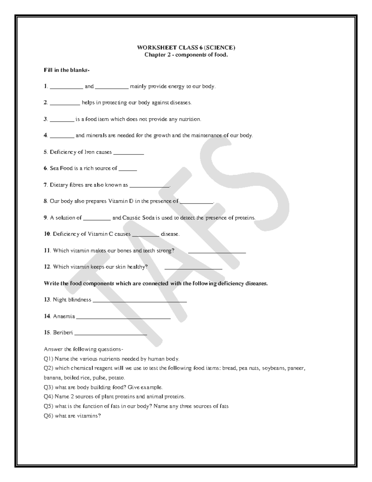 components-of-food-valuable-notes-worksheet-class-6-science