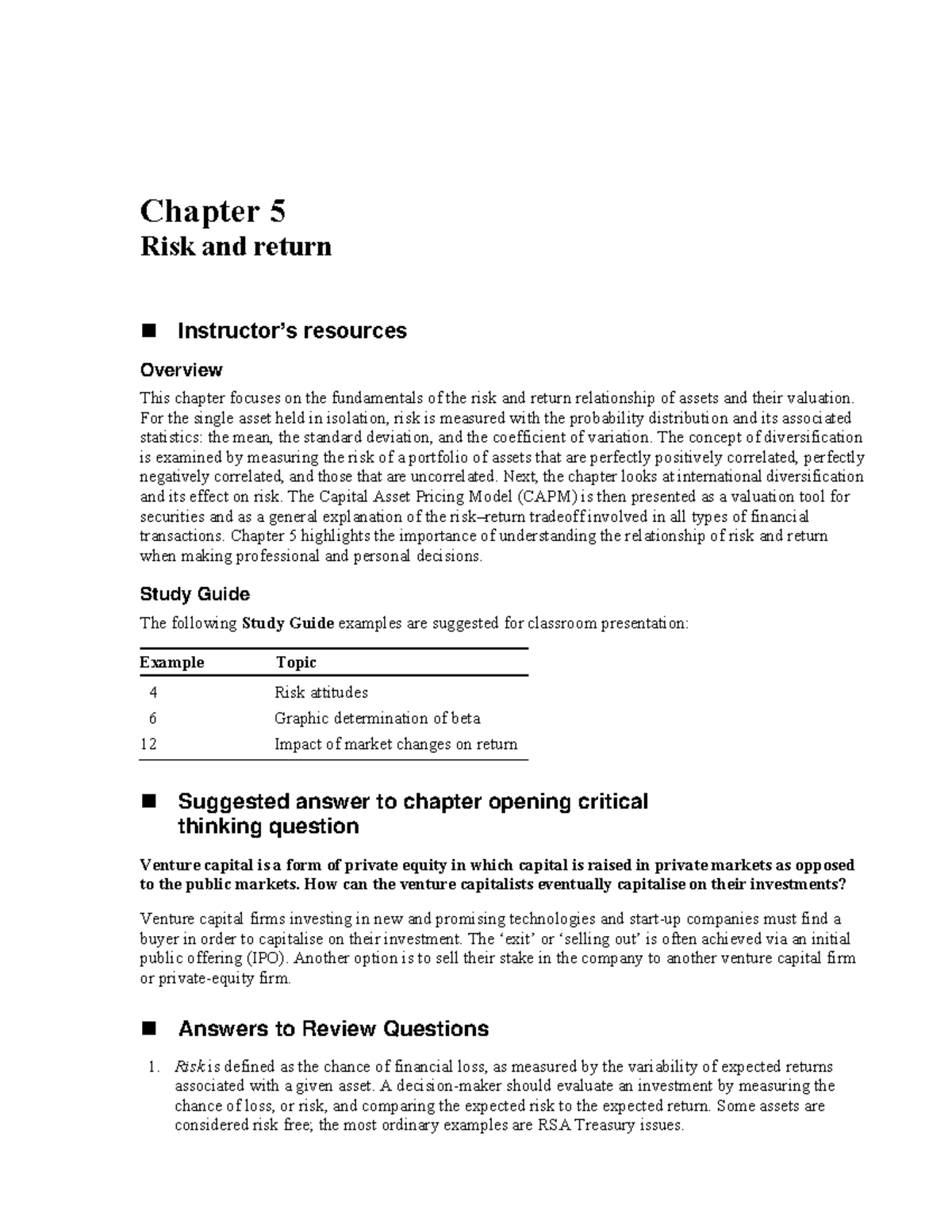 Risk and return - For the single asset held in isolation, risk is ...