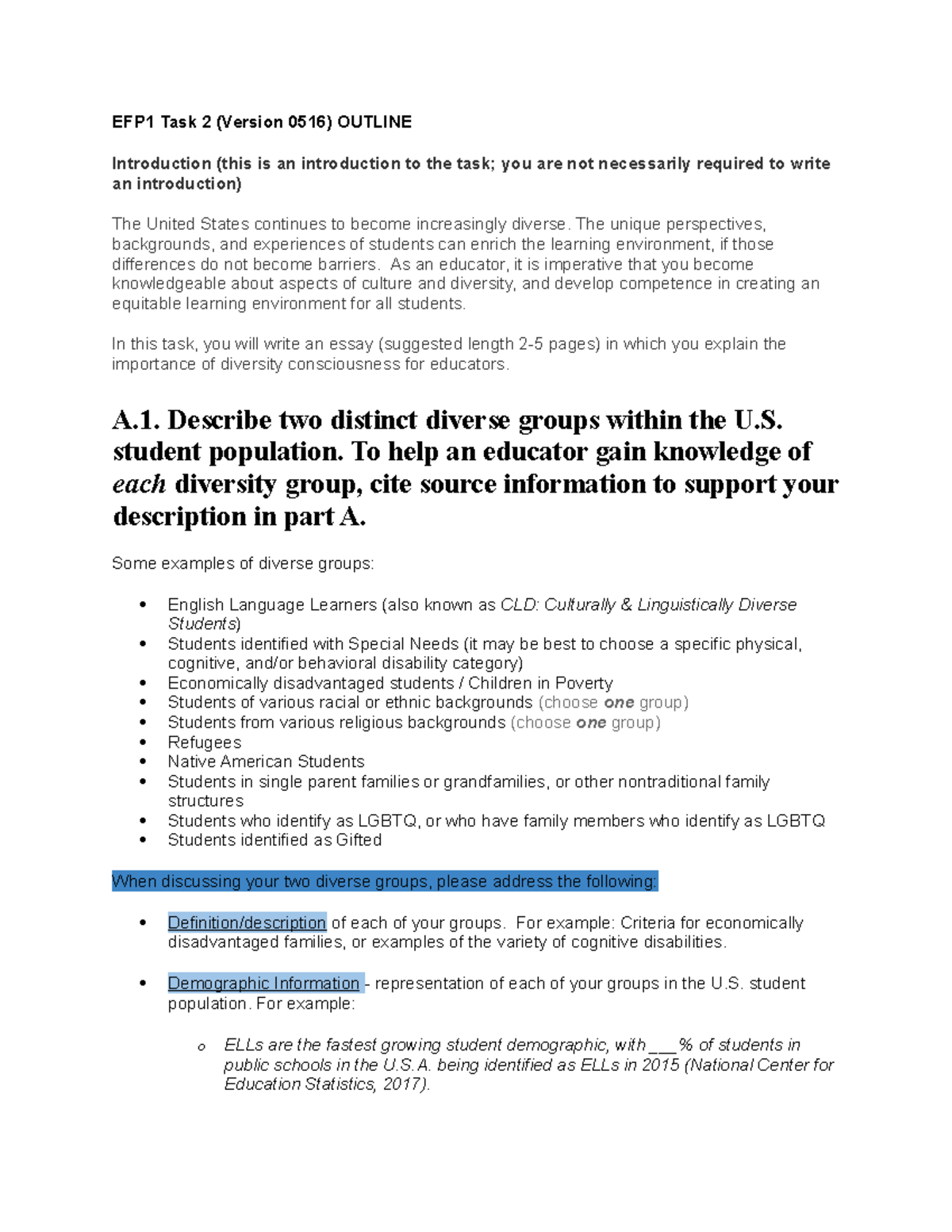 C847 Task 2 Rubric Efp1 Task 2 Version 0516 Outline Introduction This Is An Introduction To Studocu