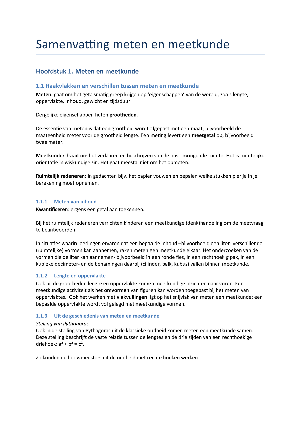 Nieuw Samenvatting meten en meetkunde - - Hogeschool Utrecht - StudeerSnel YC-63